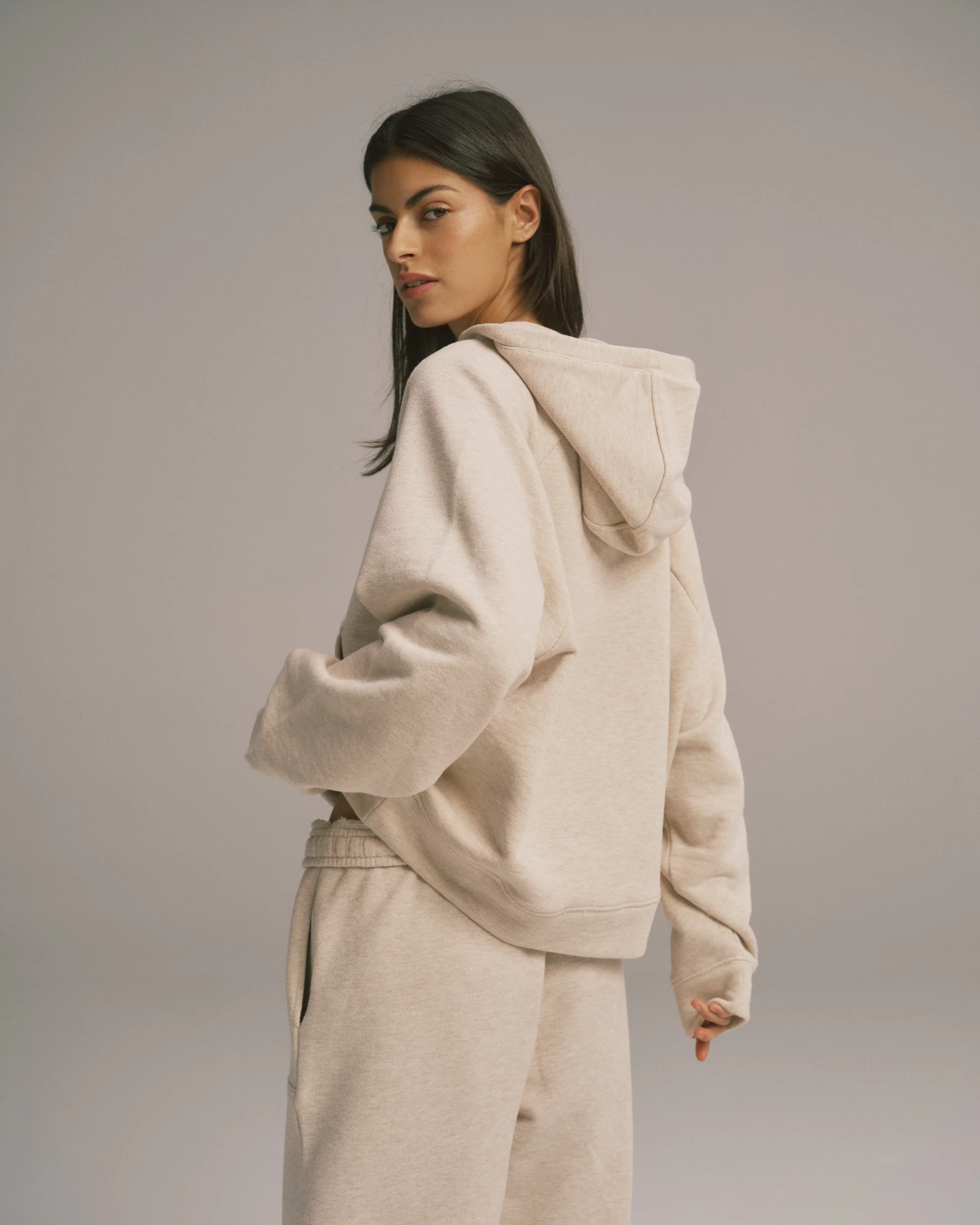 Loopback Henley Hoodie - Oatmeal Melange - Image 2