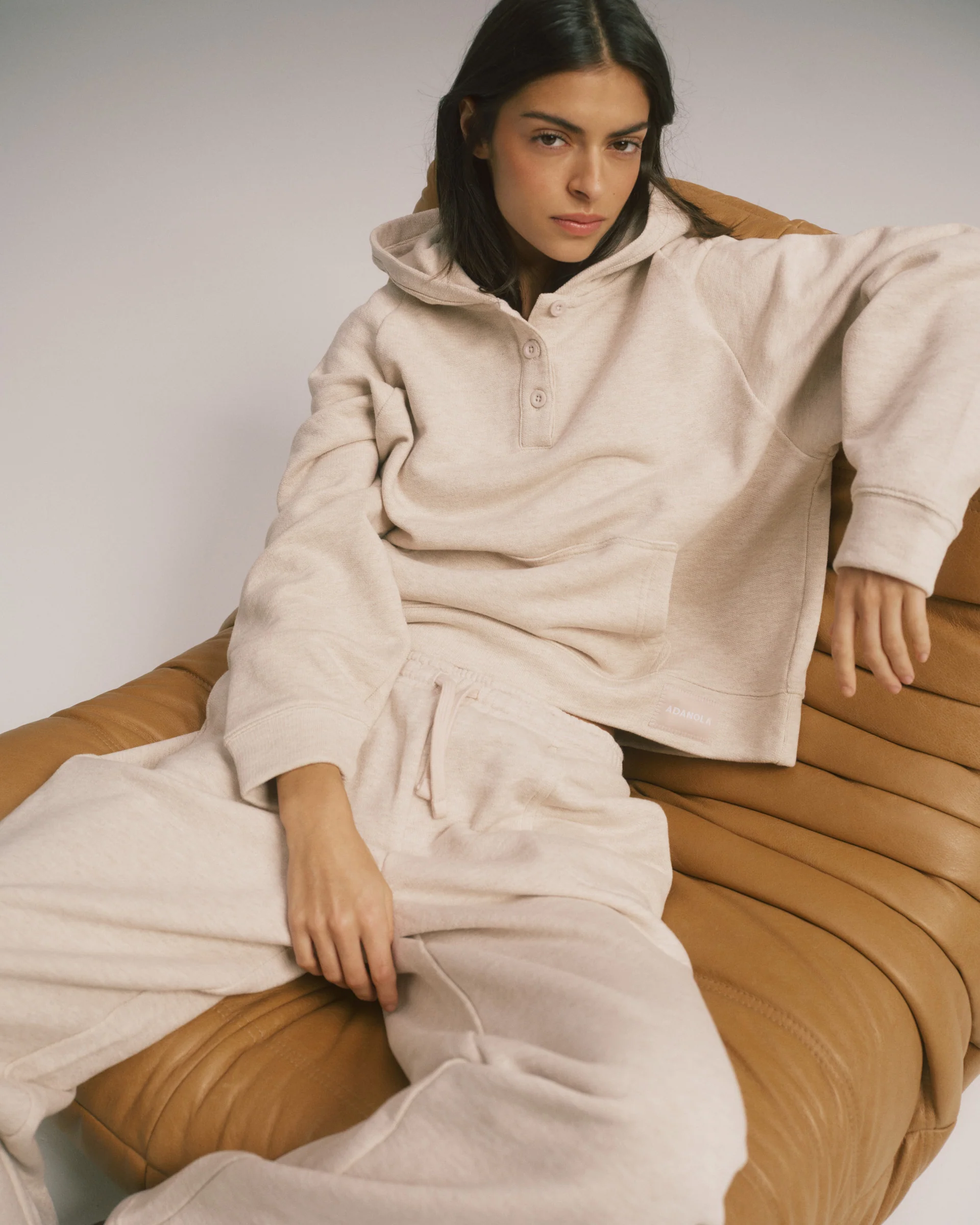 Loopback Henley Hoodie - Oatmeal Melange - Image 4