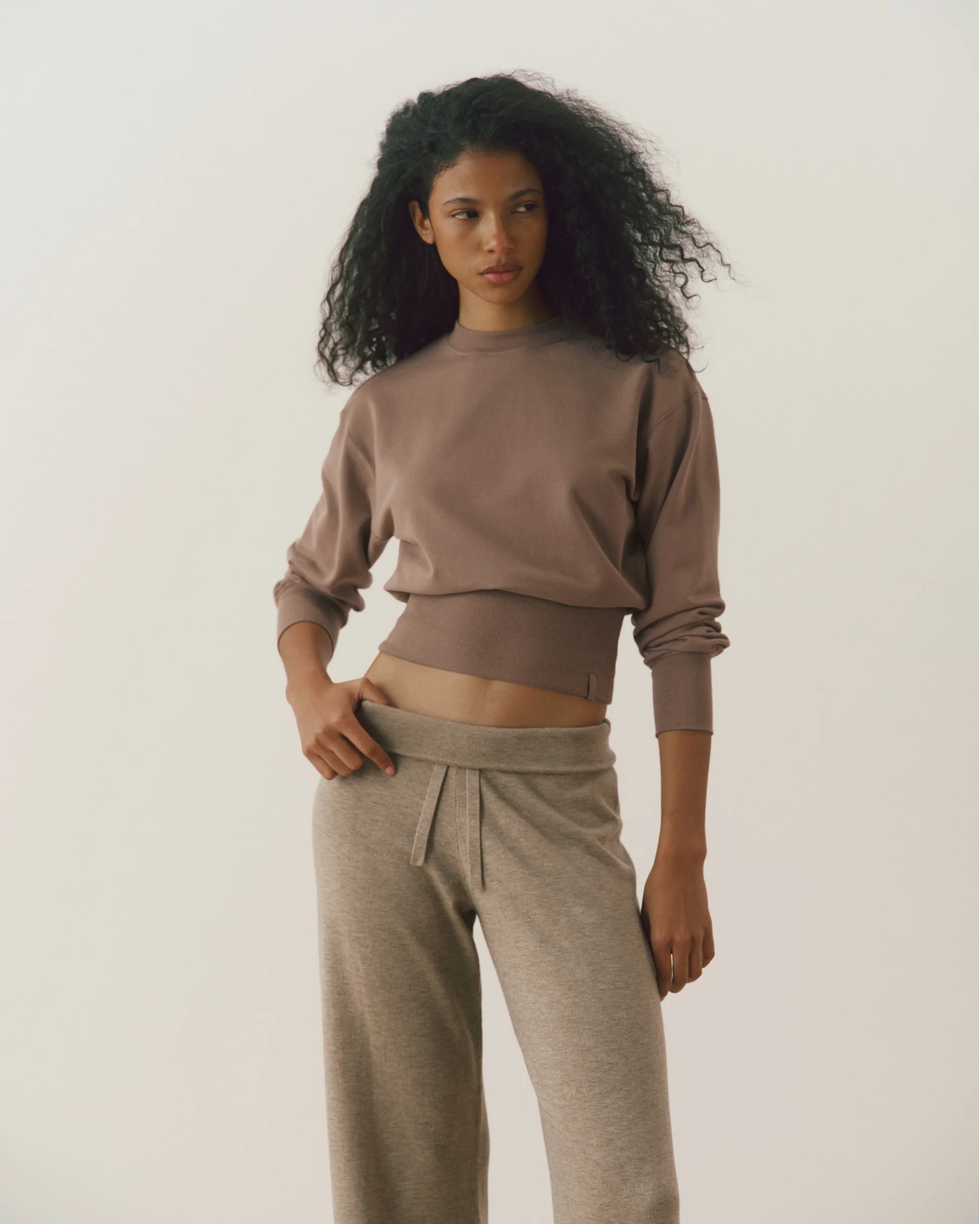 Modal Cinch Hem Sweatshirt - Dusty Brown - Image 3