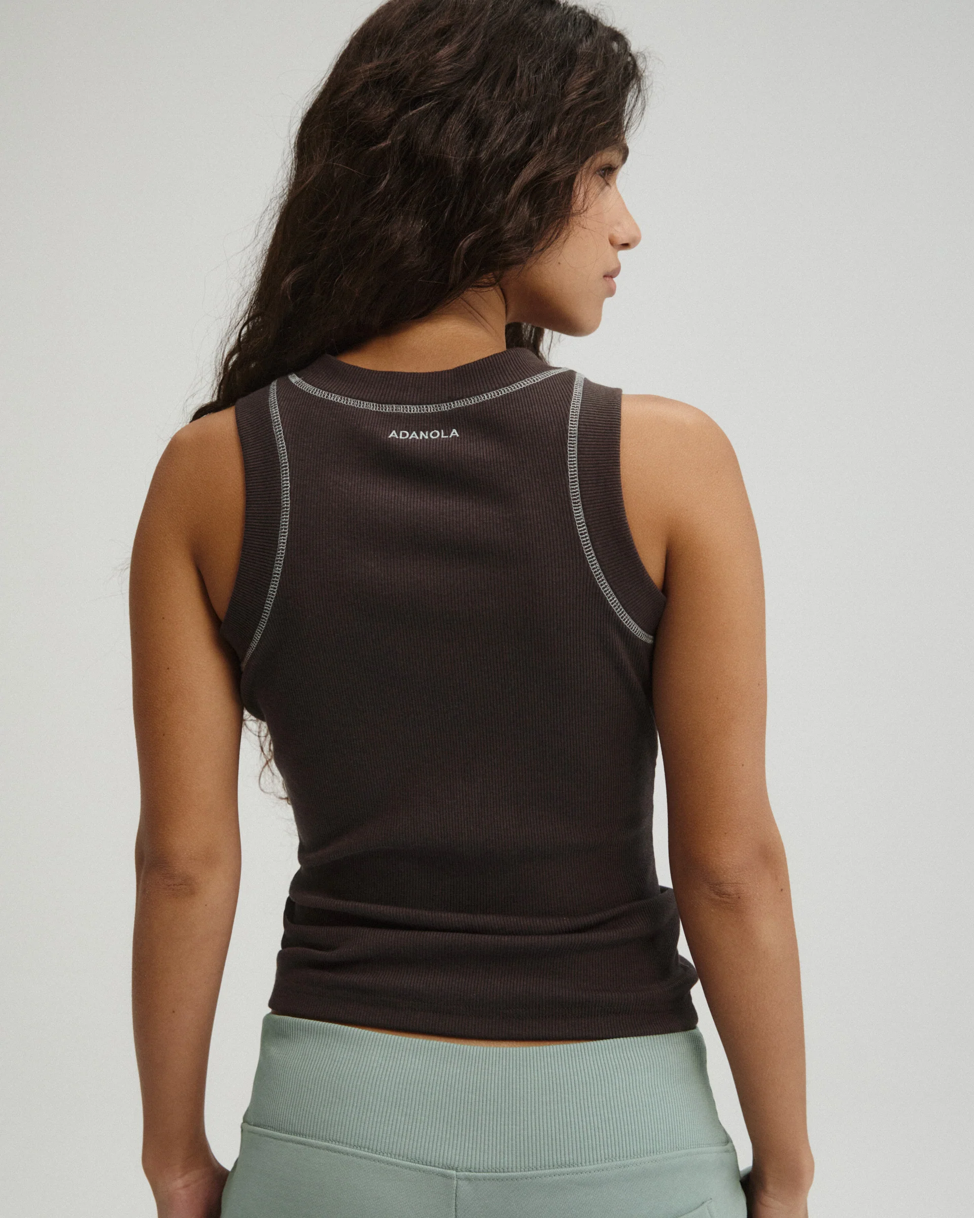 Overlock Ribbed Tank Top - Coffee Bean - Image 2