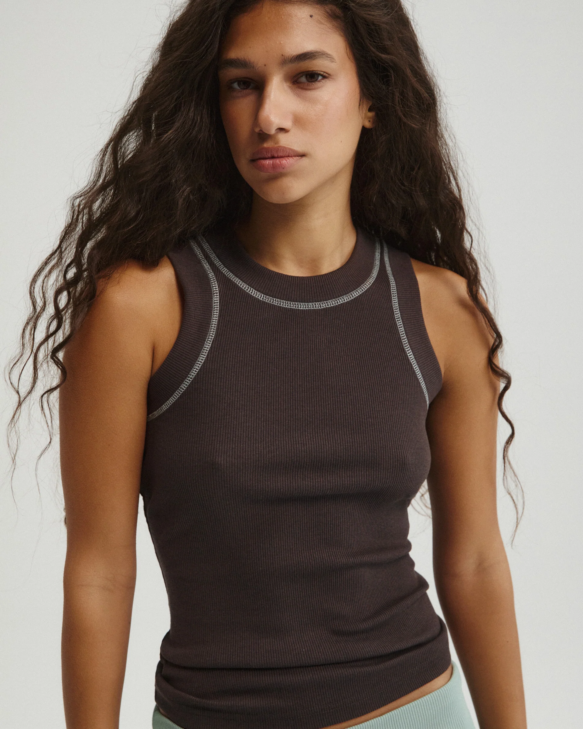Overlock Ribbed Tank Top - Coffee Bean - Image 5