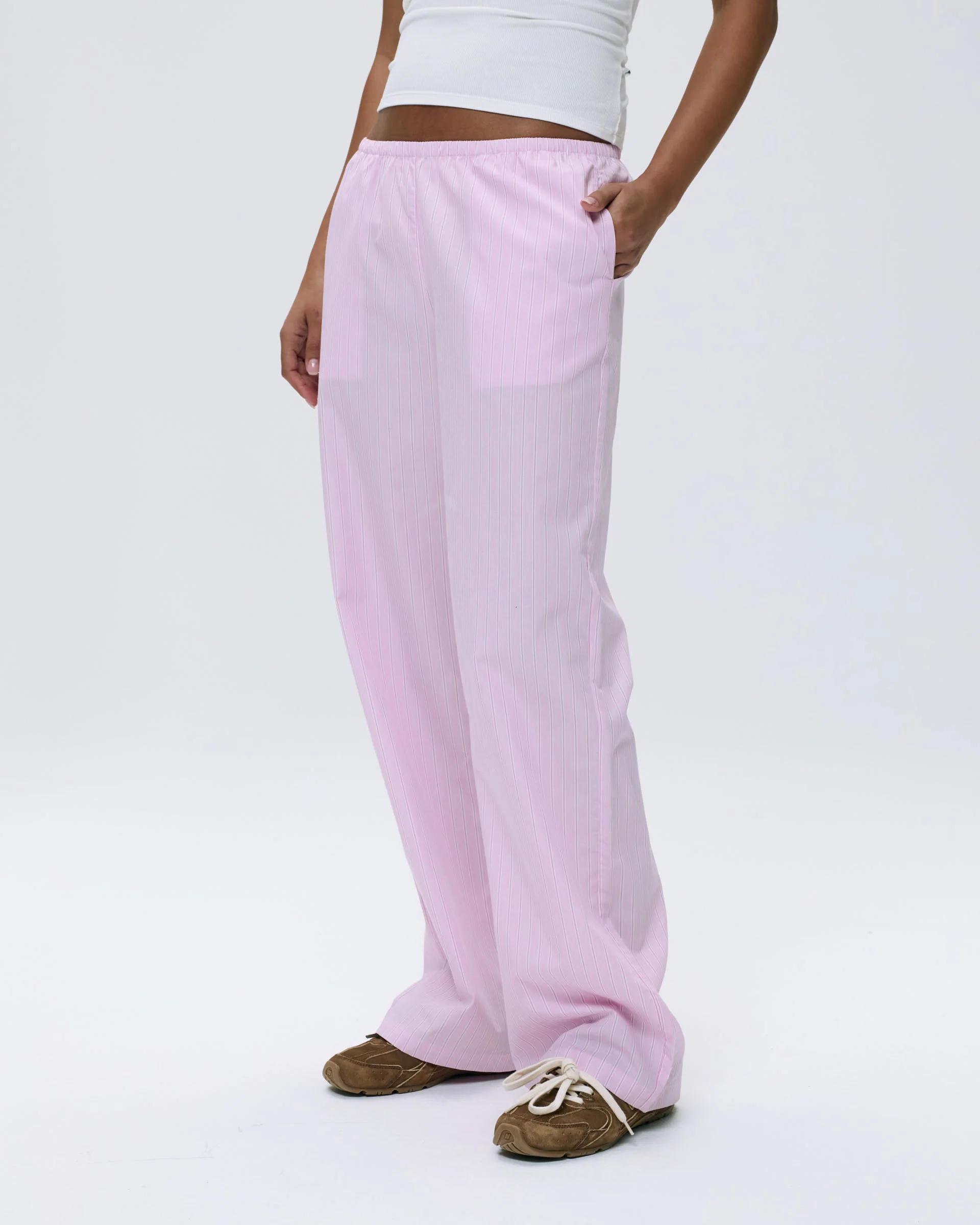 Cotton Stripe Pull On Pants - Pink/White - Image 5