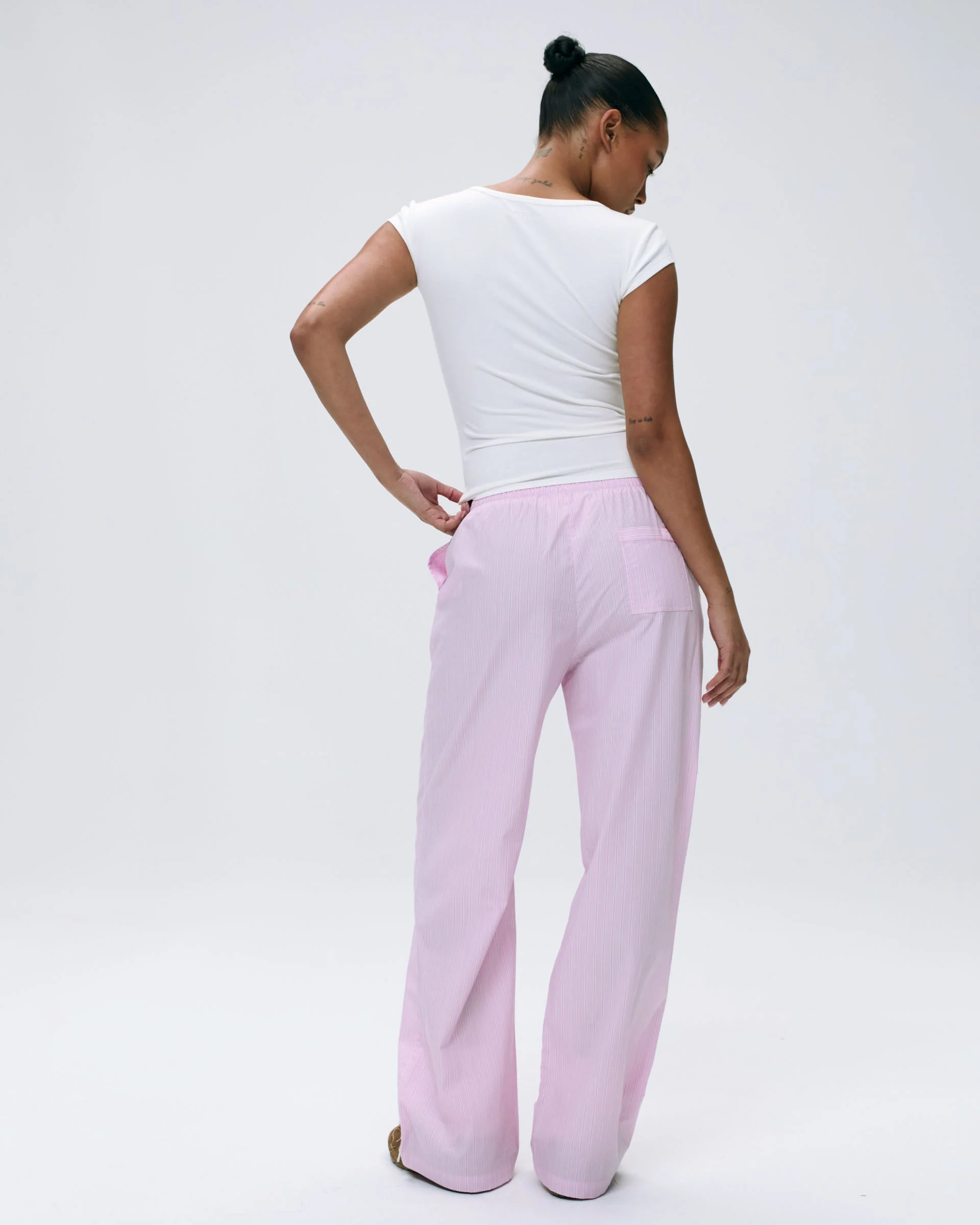 Cotton Stripe Pull On Pants - Pink/White - Image 6