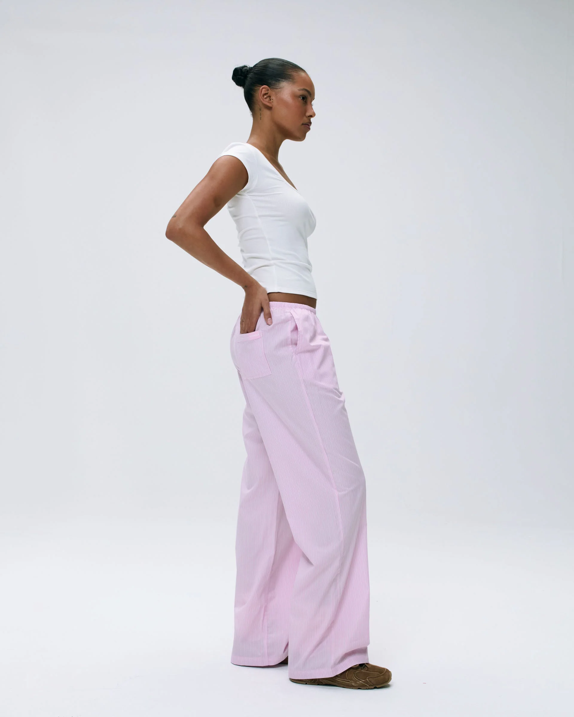 Cotton Stripe Pull On Pants - Pink/White - Image 7