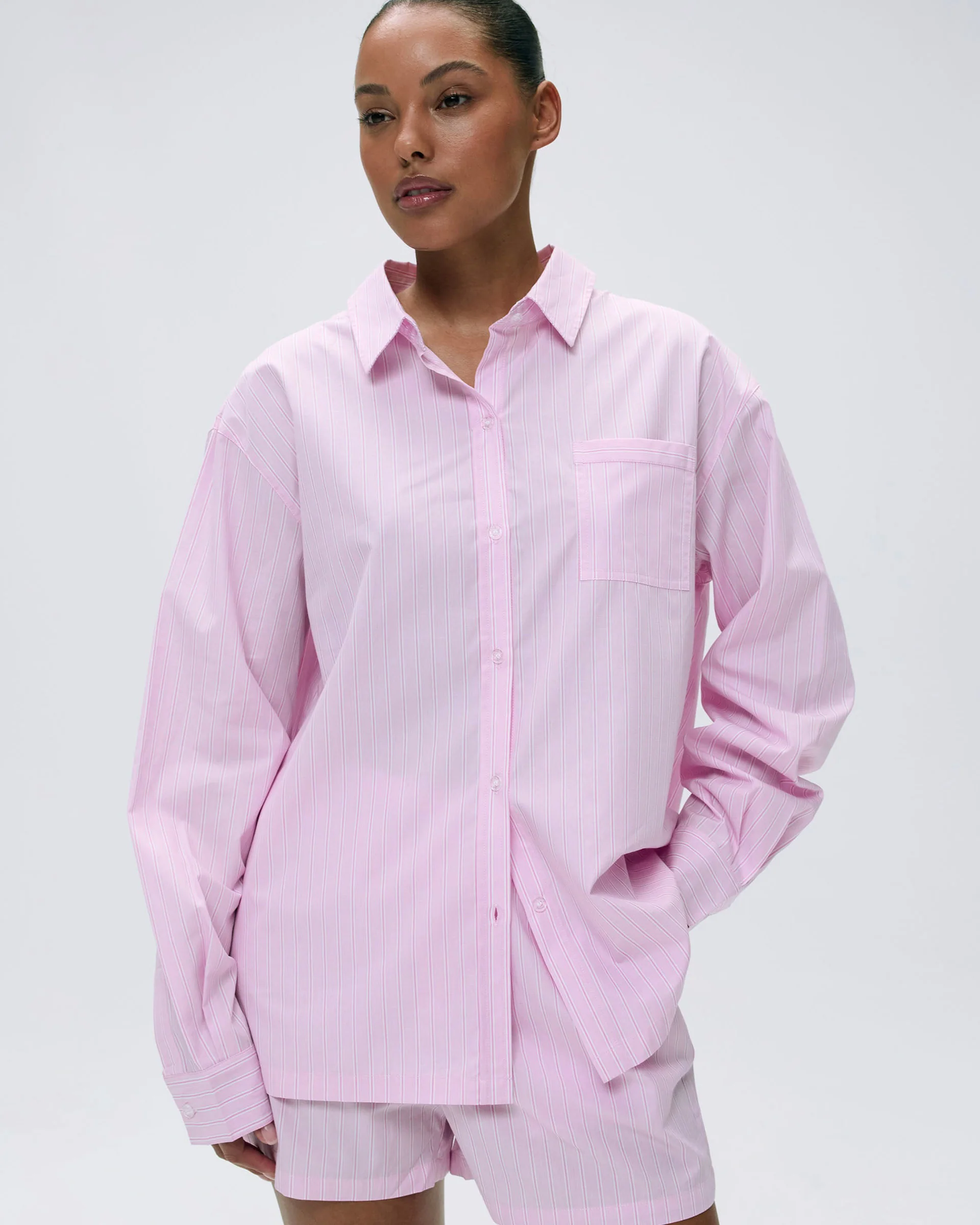 Cotton Stripe Oversized Shirt - Pink/White - Image 4