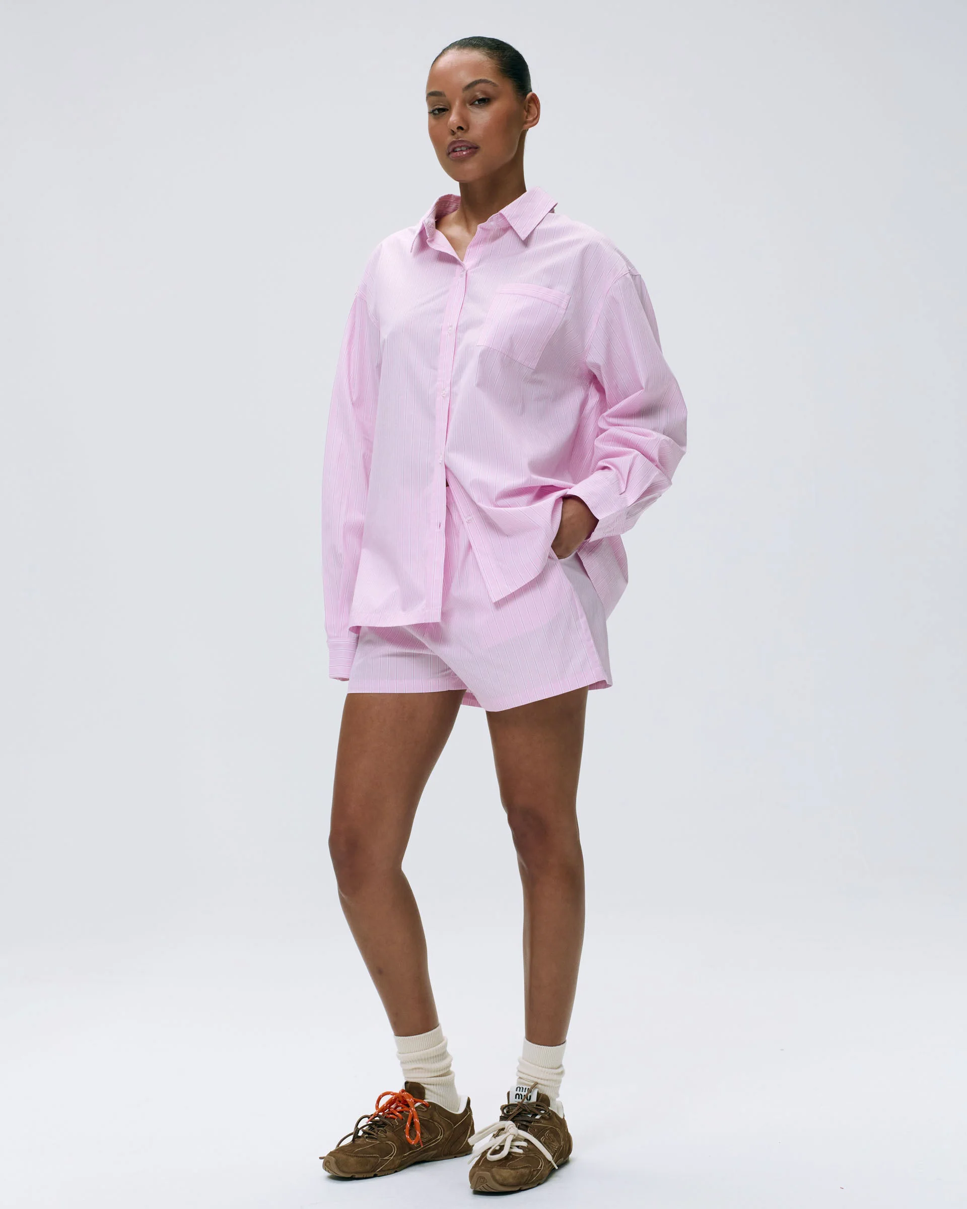 Cotton Stripe Oversized Shirt - Pink/White - Image 5