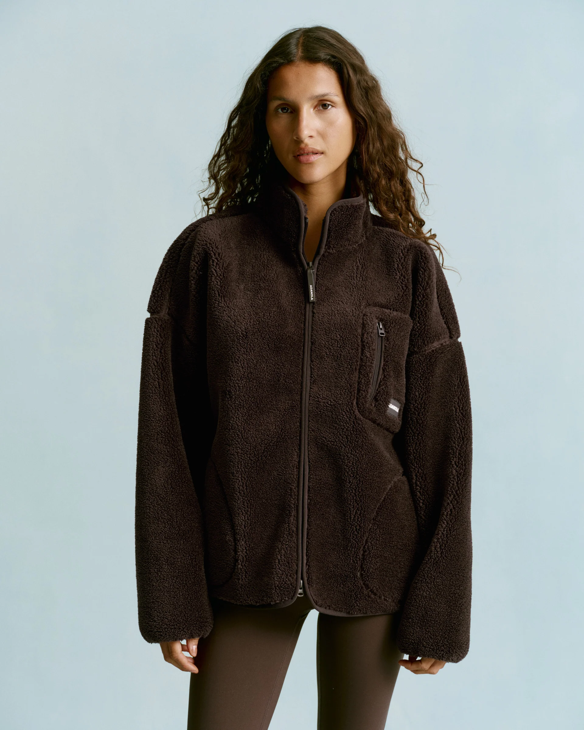 Oversized Pocket Zip Through Fleece - Coffee Bean - Image 5