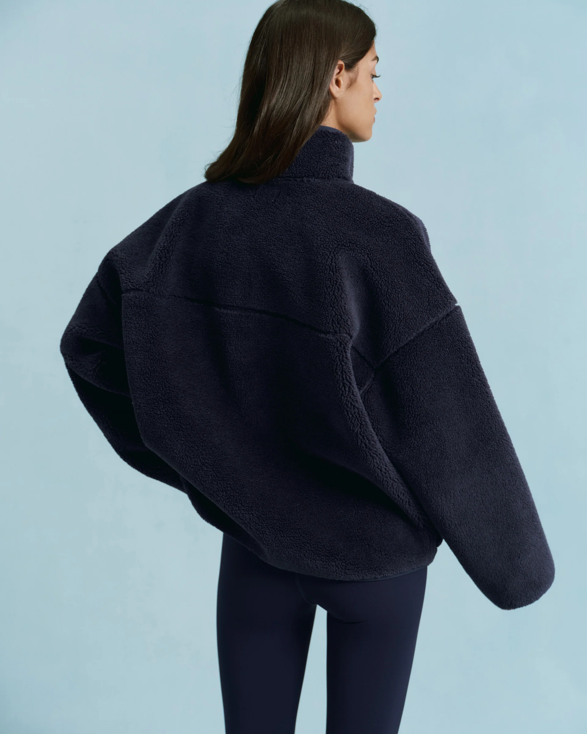Oversized Pocket Zip Through Fleece - Navy Blue - Image 2