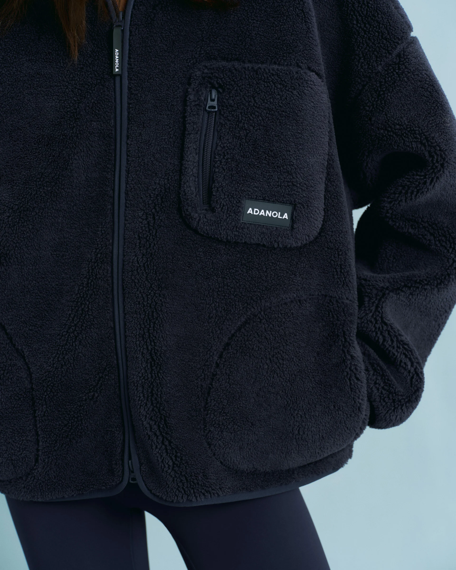 Oversized Pocket Zip Through Fleece - Navy Blue - Image 3