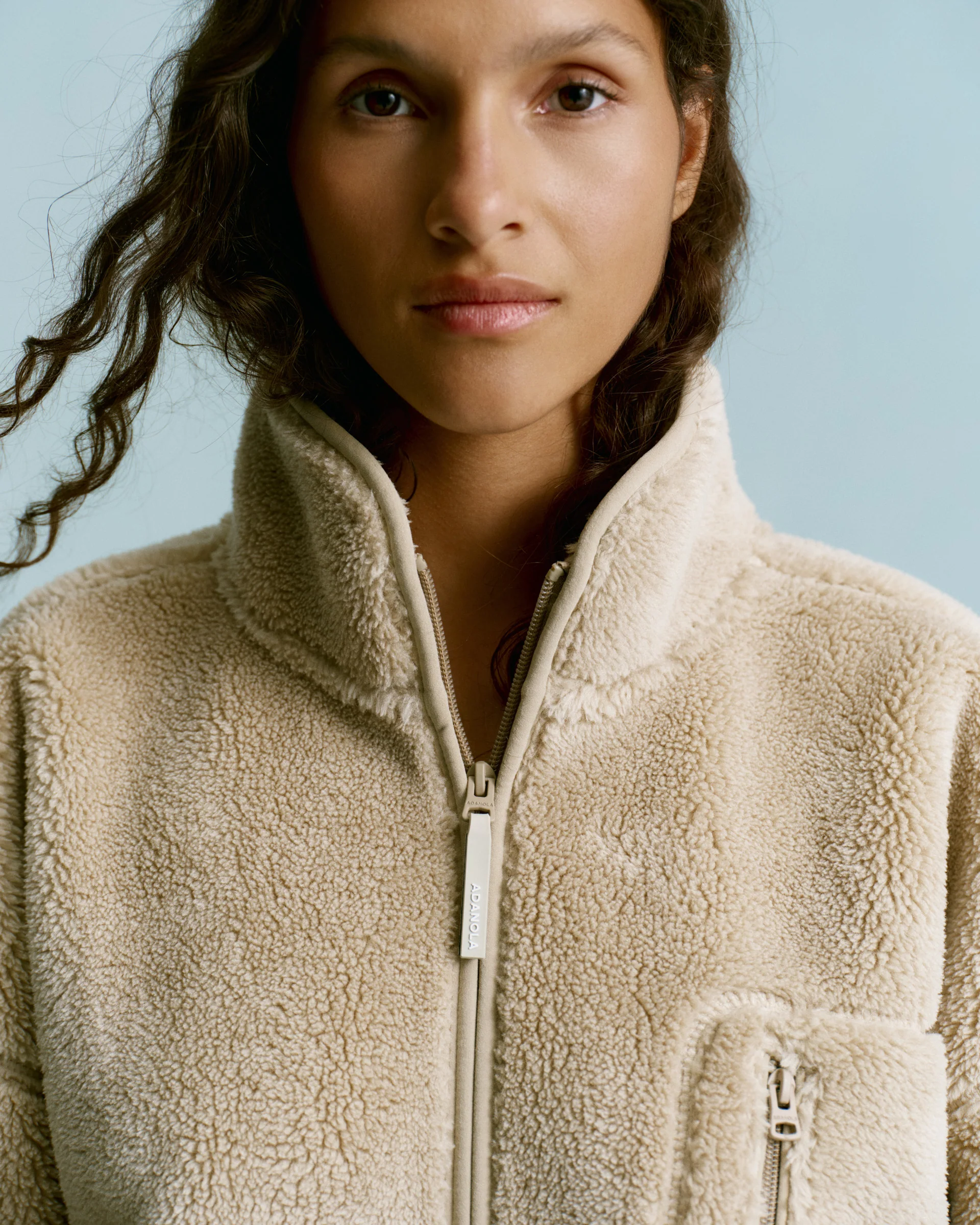 Oversized Pocket Zip Through Fleece - Sand - Image 3