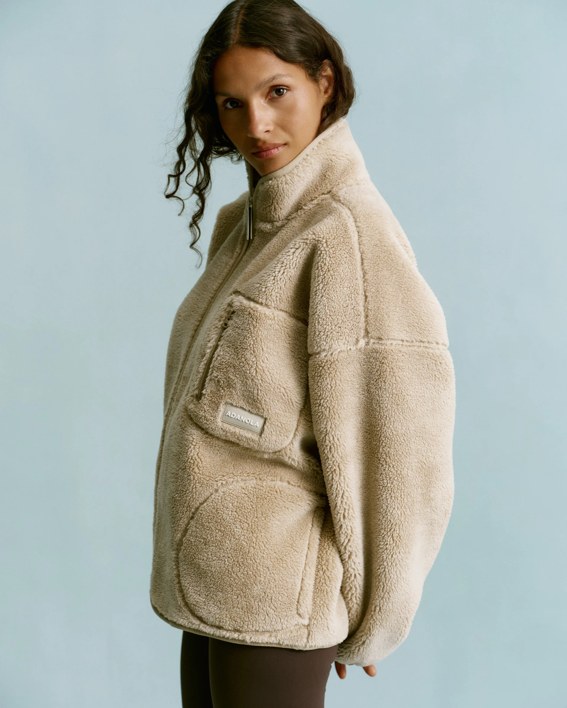 Oversized Pocket Zip Through Fleece - Sand - Image 4
