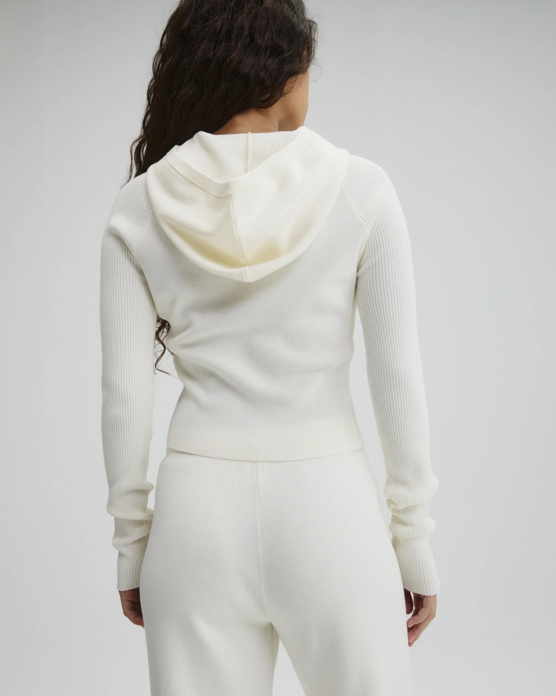 Panel Rib Knit Hoodie - Marshmallow White - Image 2