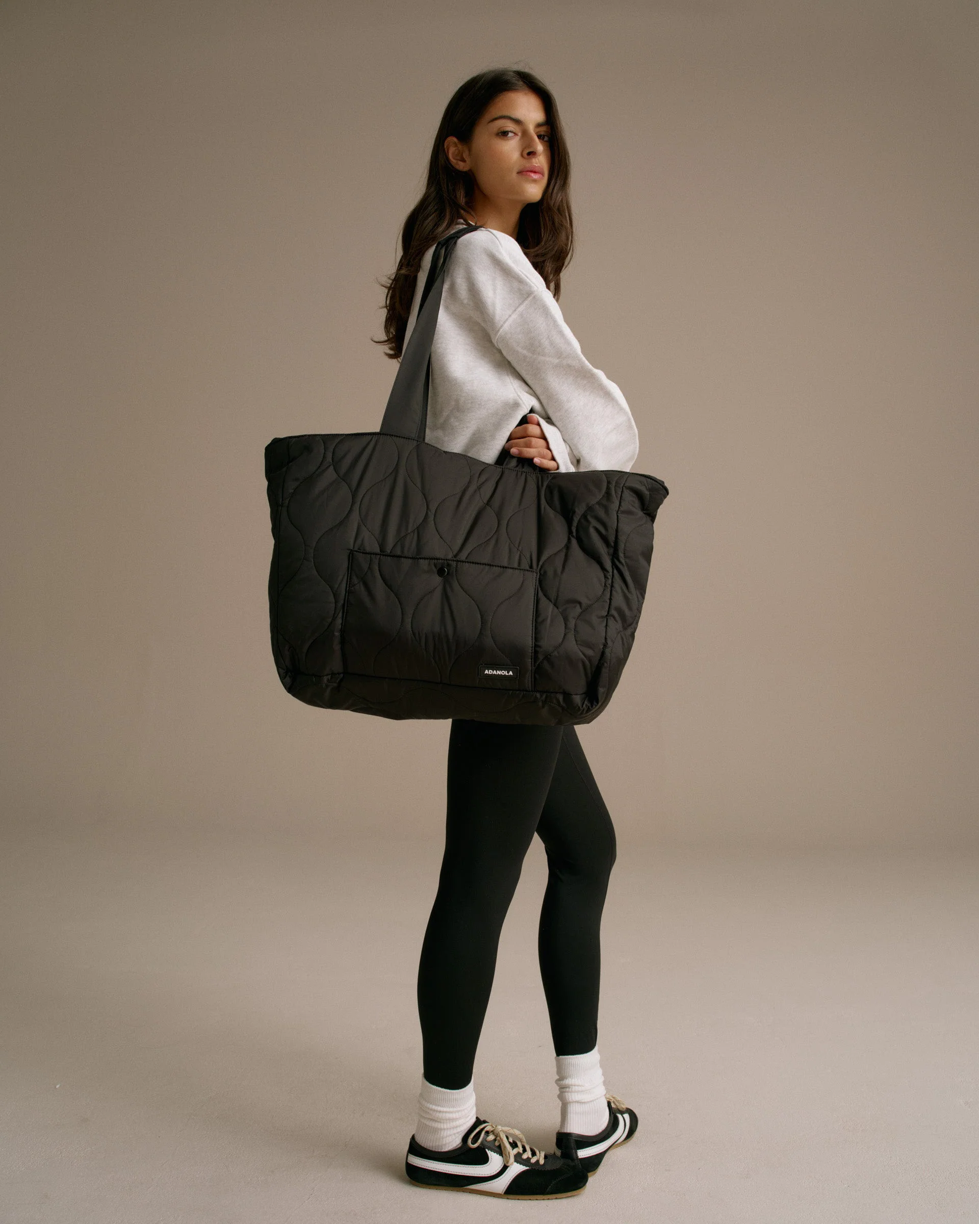Quilted Nylon Tote Bag - Black - Image 4