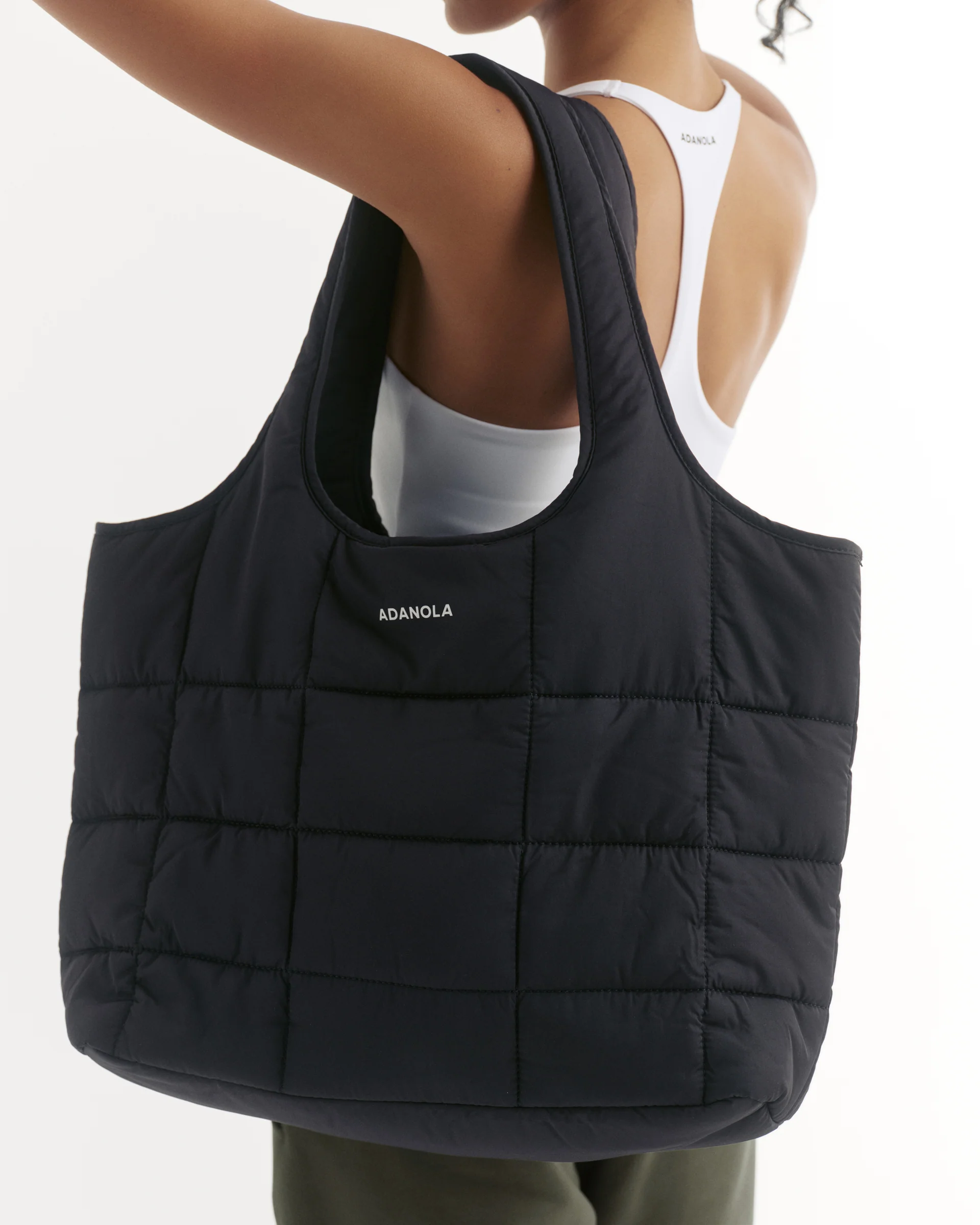 Quilted Nylon Shoulder Bag - Black - Image 2