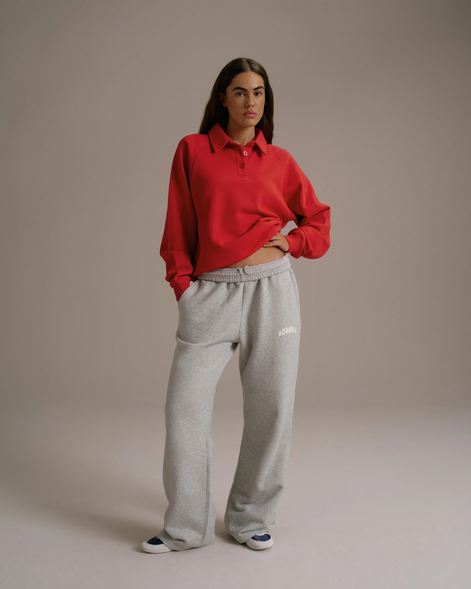 Raglan Polo Sweatshirt - Classic Red - Image 4