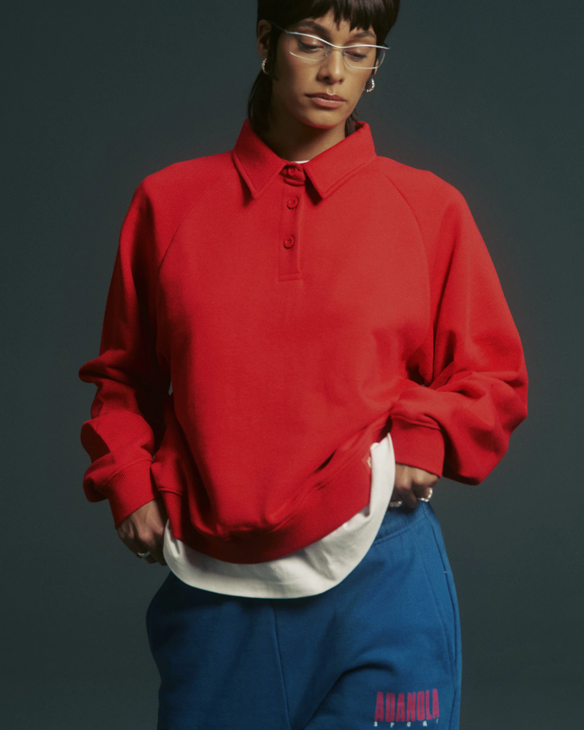Raglan Polo Sweatshirt - Classic Red - Image 5