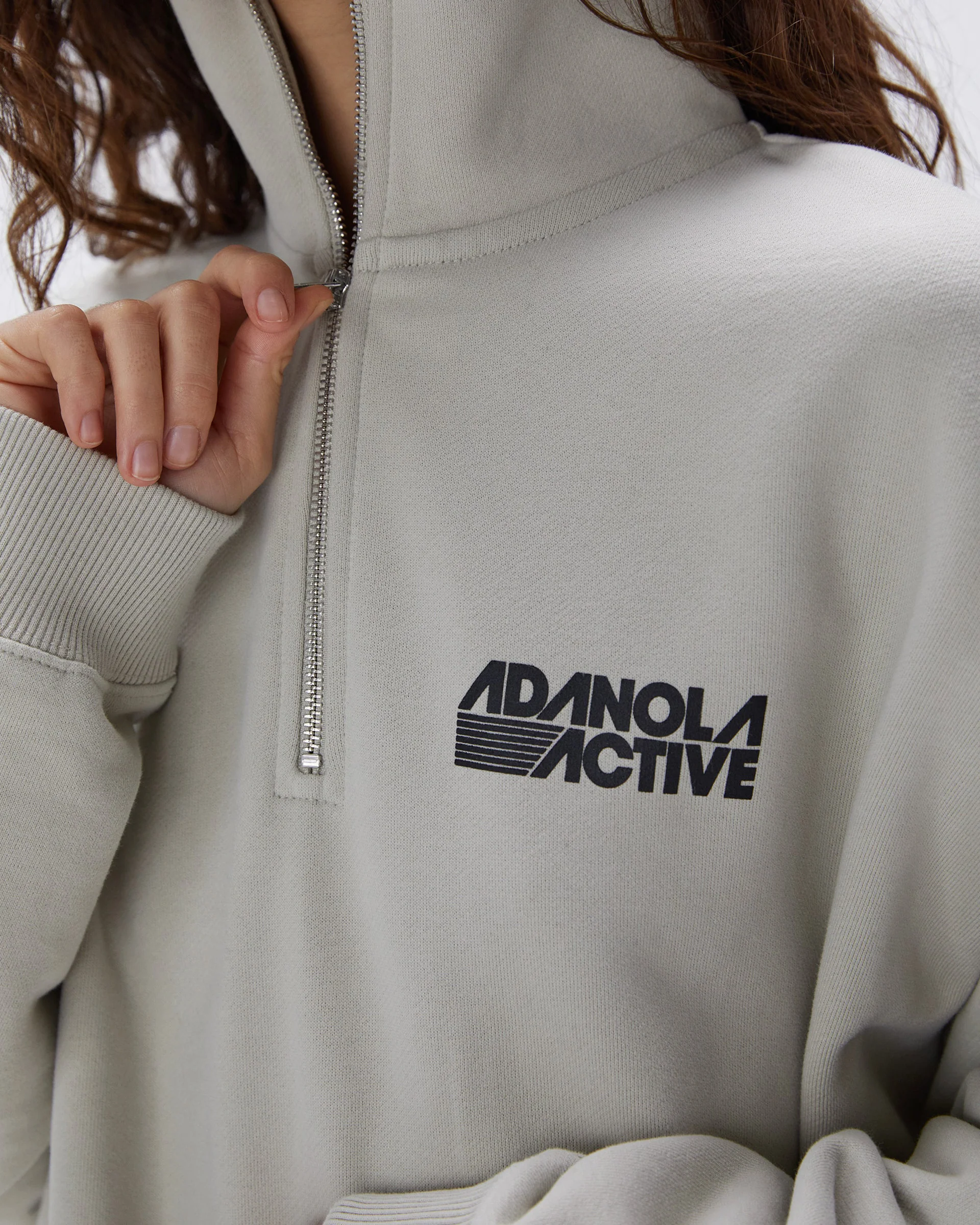 Retro Sports Oversized Funnel Neck Zip Sweatshirt - Stone - Image 3