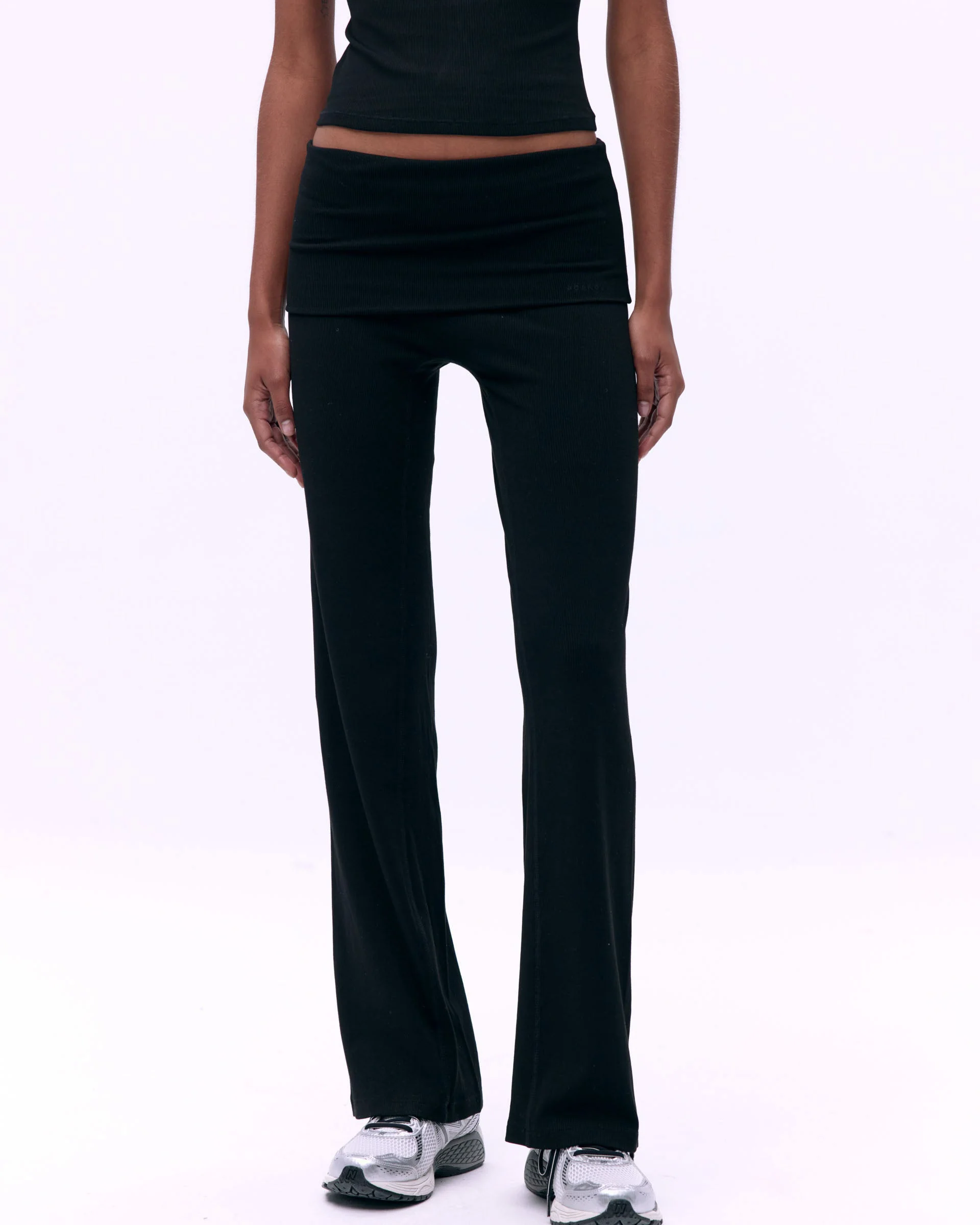 Rib Fold Over Pants - Black - Image 4