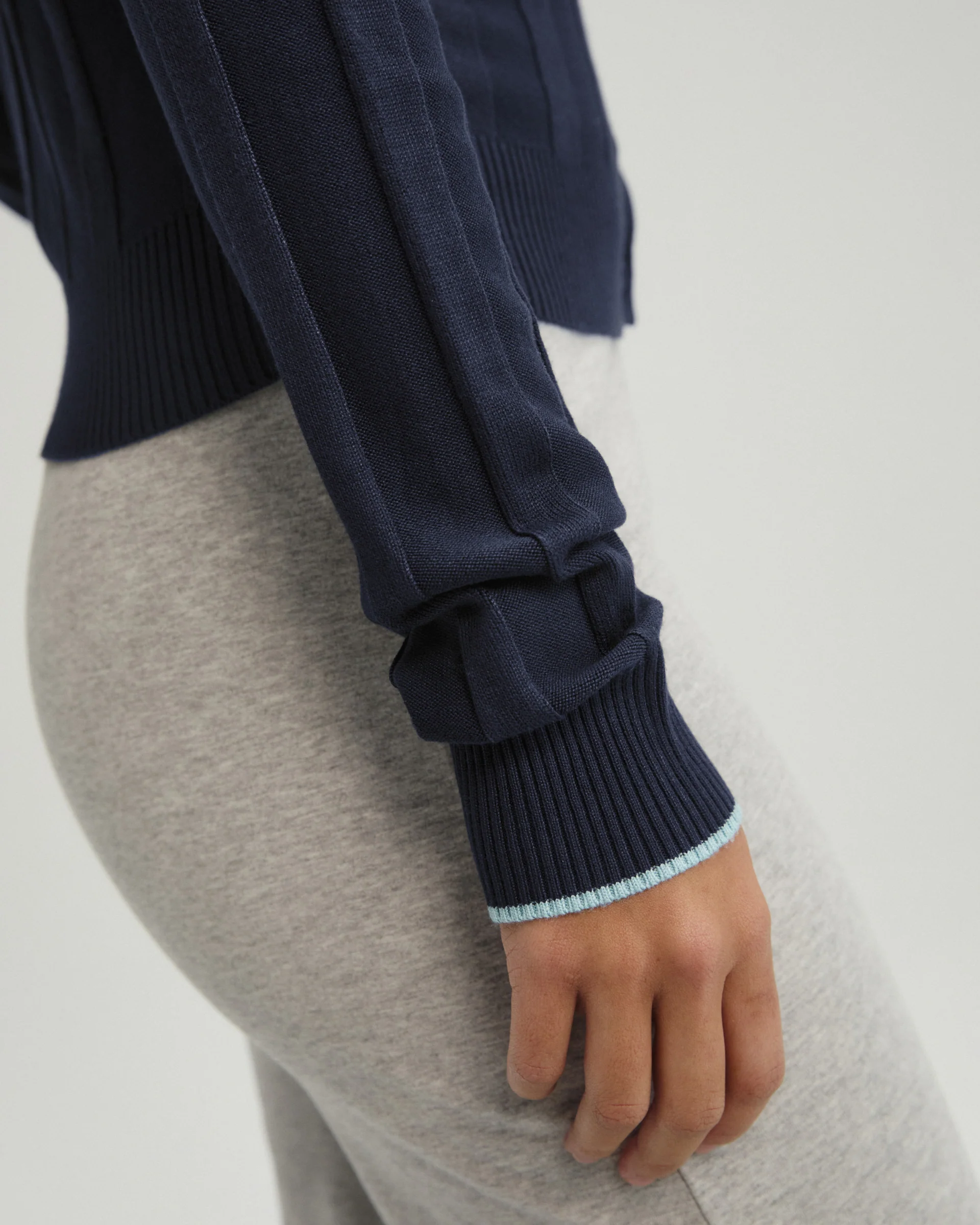 Rib Knit Contrast Tipping Cardigan - Navy Blue/Ocean Blue - Image 3