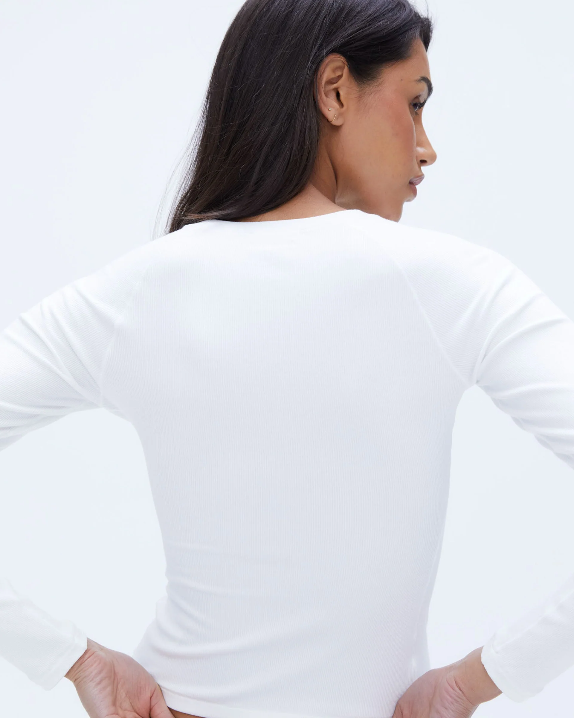 Rib Raglan Long Sleeve Top - White - Image 2