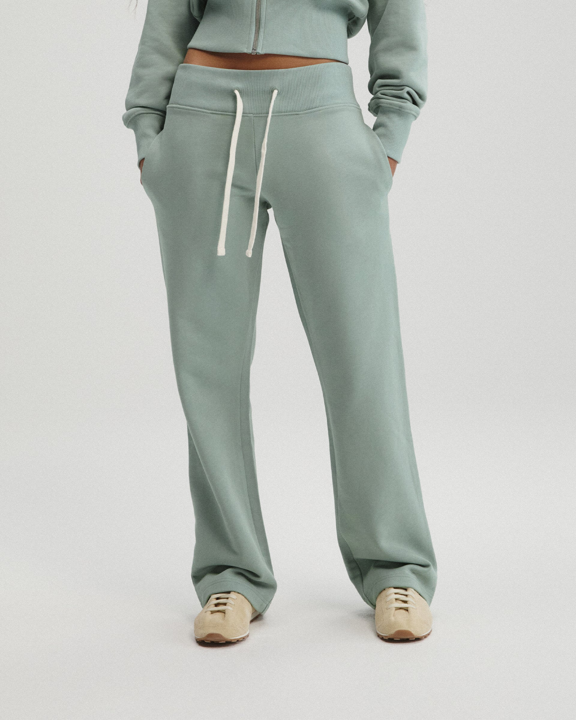 Rib Waist Straight Leg Sweatpants - Cloud Blue - Image 3