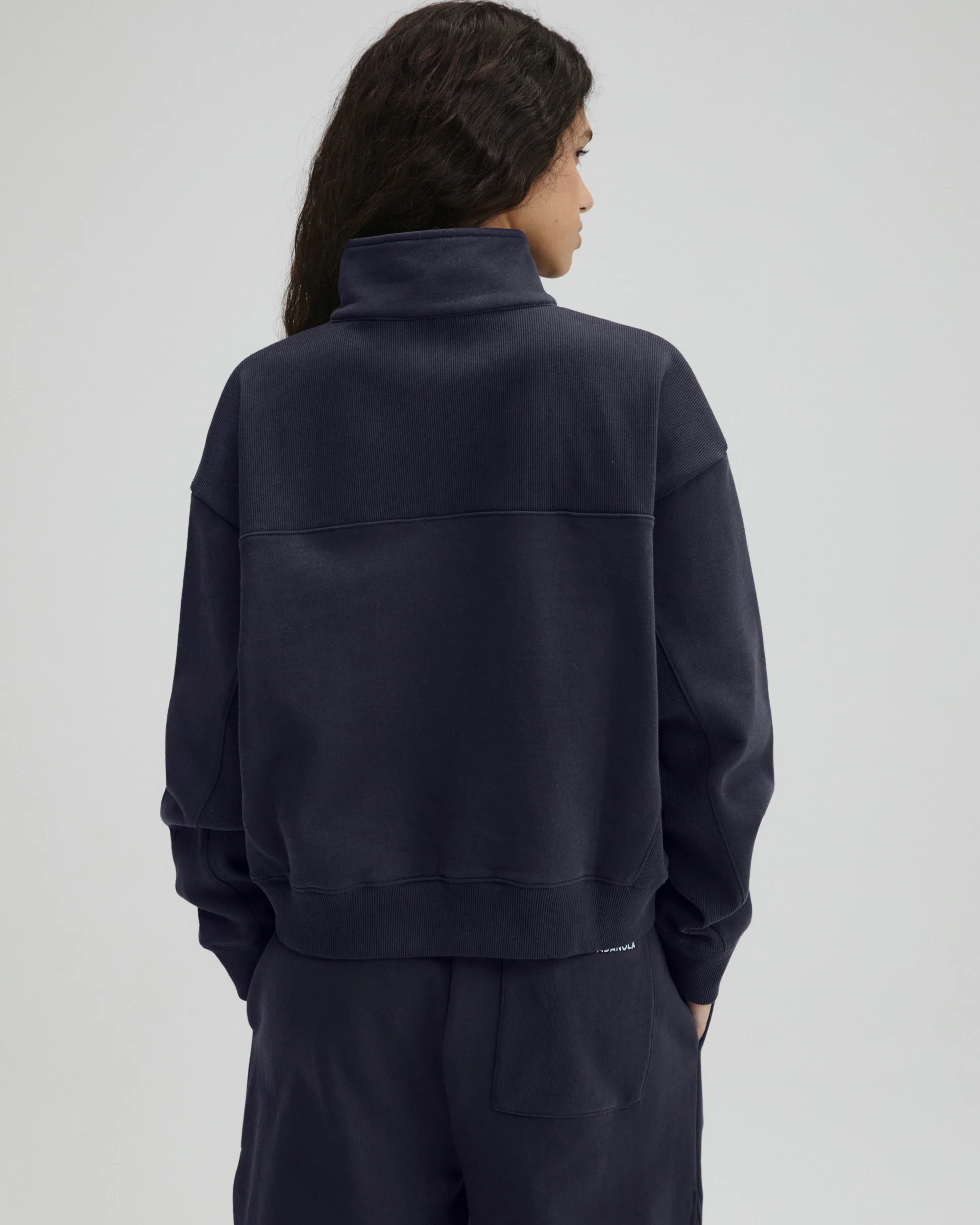 Ribbed Panel Funnel Neck Sweatshirt - Midnight Blue - Image 2