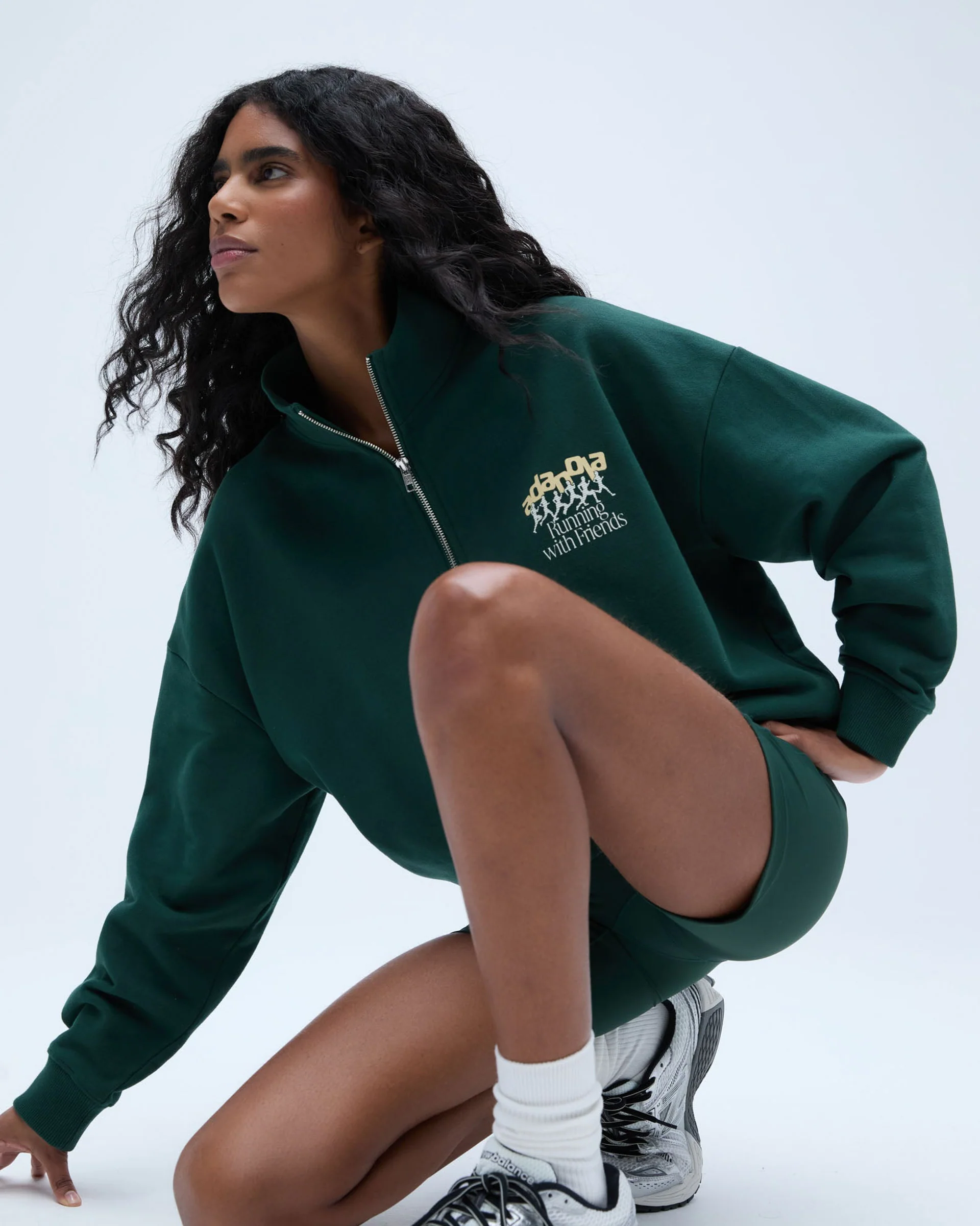 Runners Oversized Funnel Full Zip Sweatshirt - Pine Green - Image 3