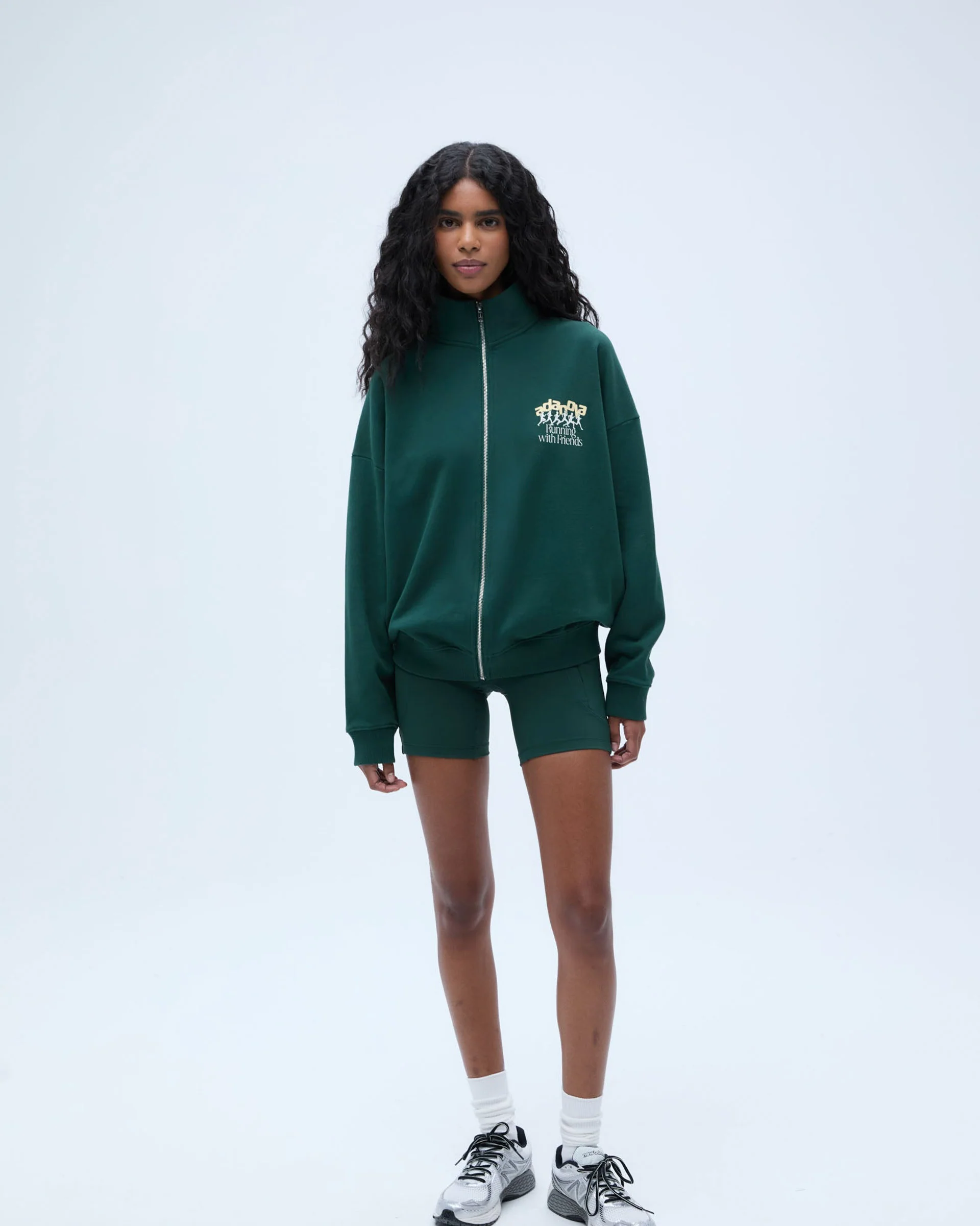 Runners Oversized Funnel Full Zip Sweatshirt - Pine Green - Image 4