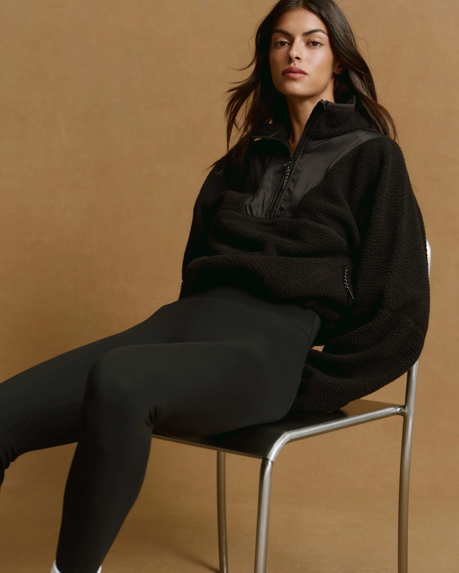 Seam Detail Quarter Zip Polar Fleece - Black - Image 3