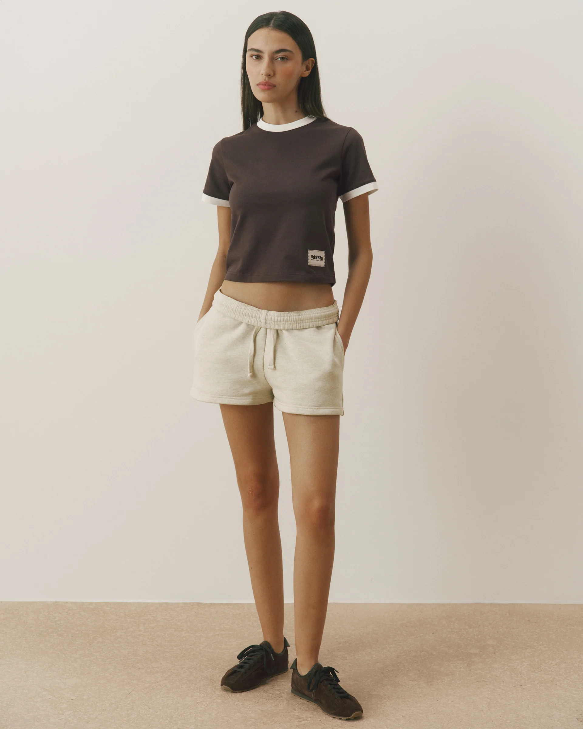Signature Loose Fit Sweat Shorts - Oatmeal Marl/Coffee Bean - Image 4