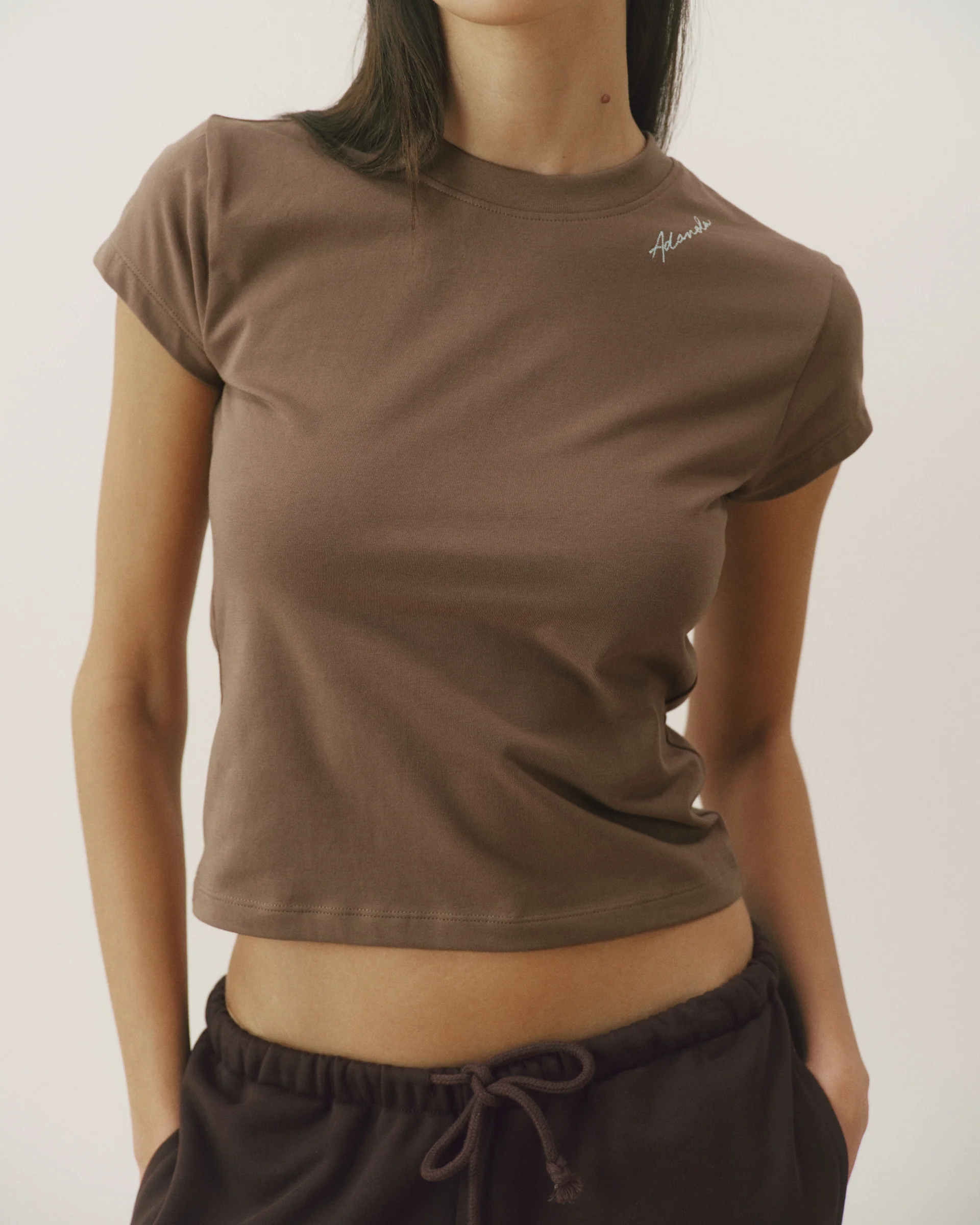 Signature Stitch Baby Tee - Dusty Brown - Image 3