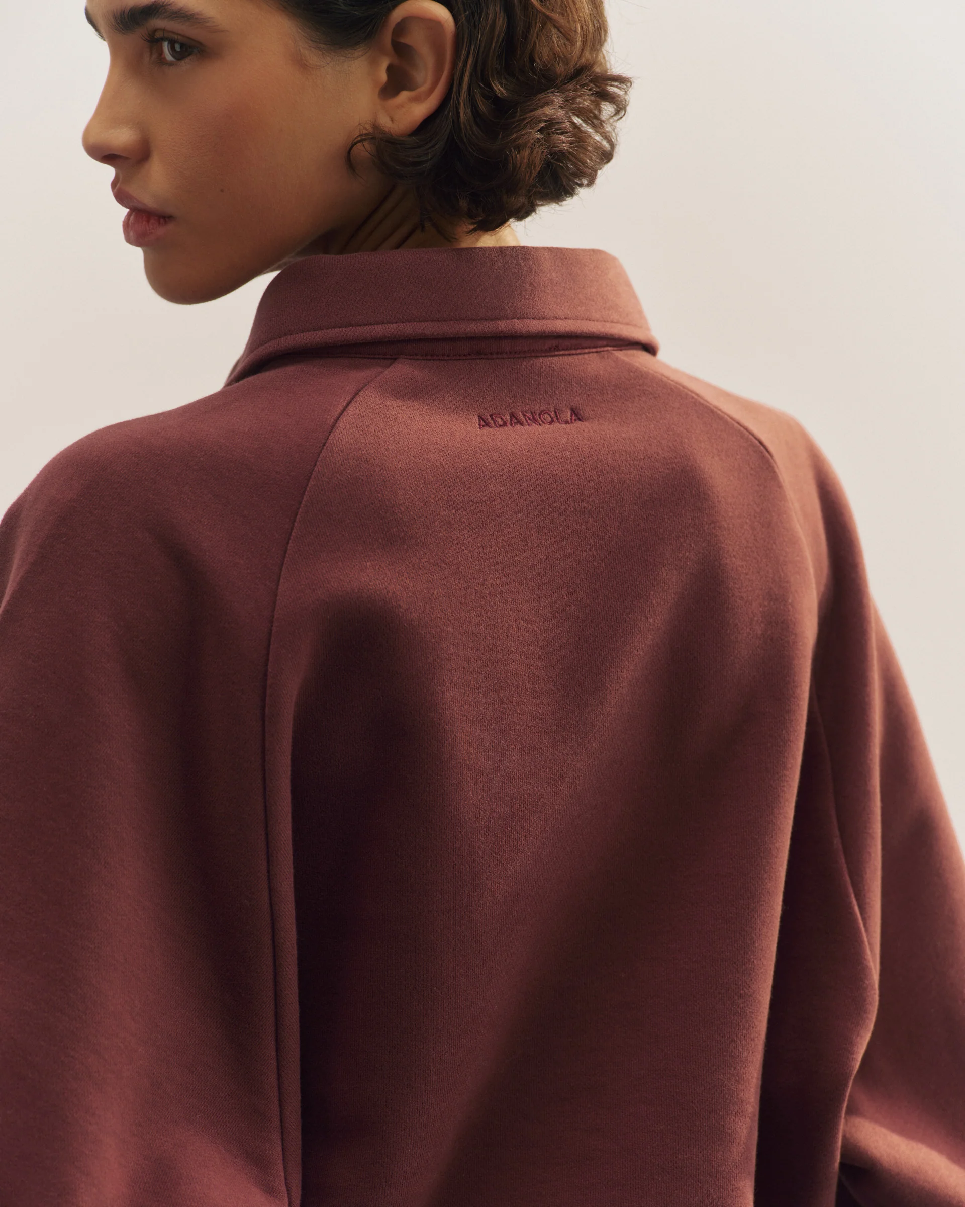 Slouchy Button Up Sweatshirt - Burgundy - Image 4