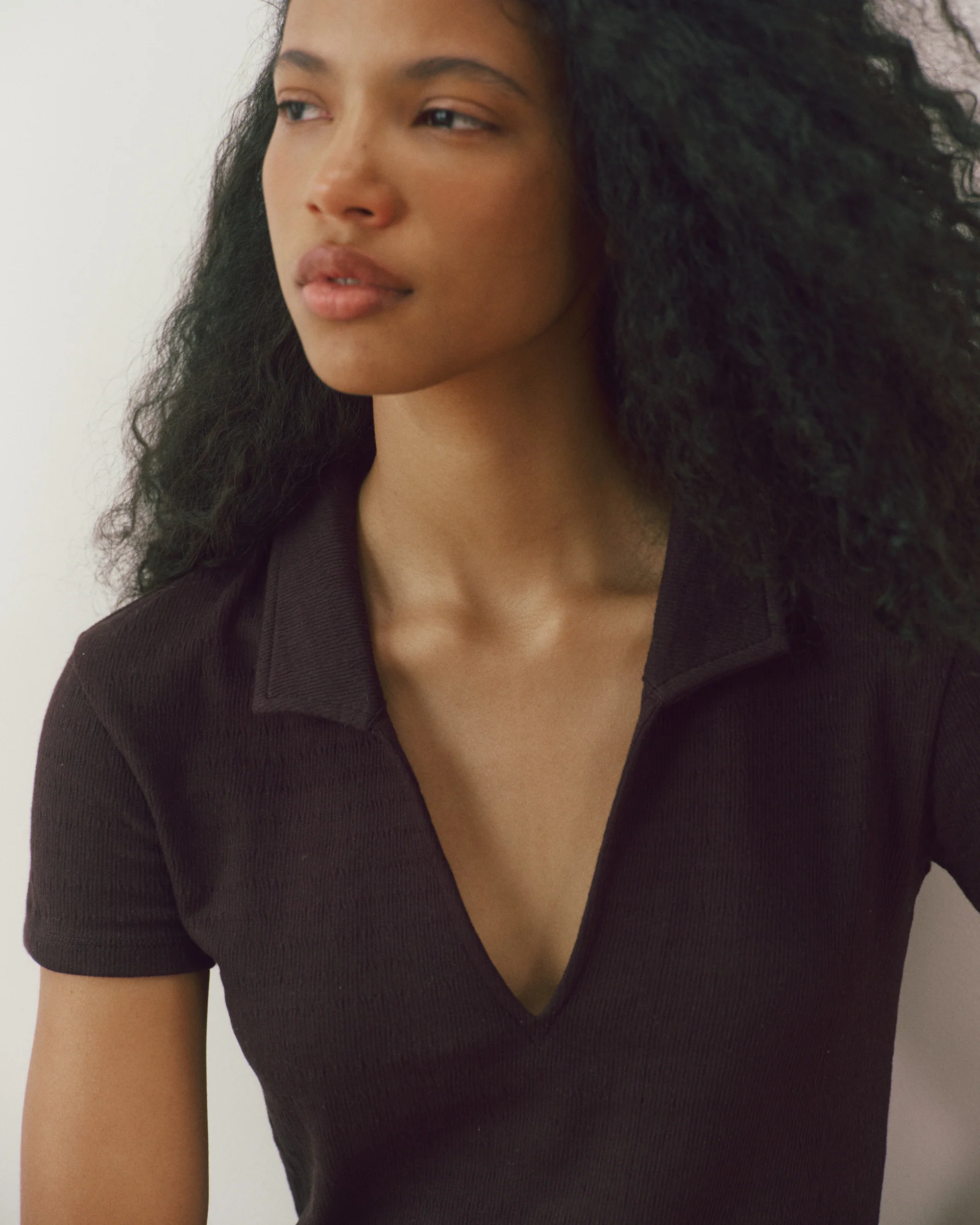 Collared Short Sleeve Top - Coffee Bean - Image 4