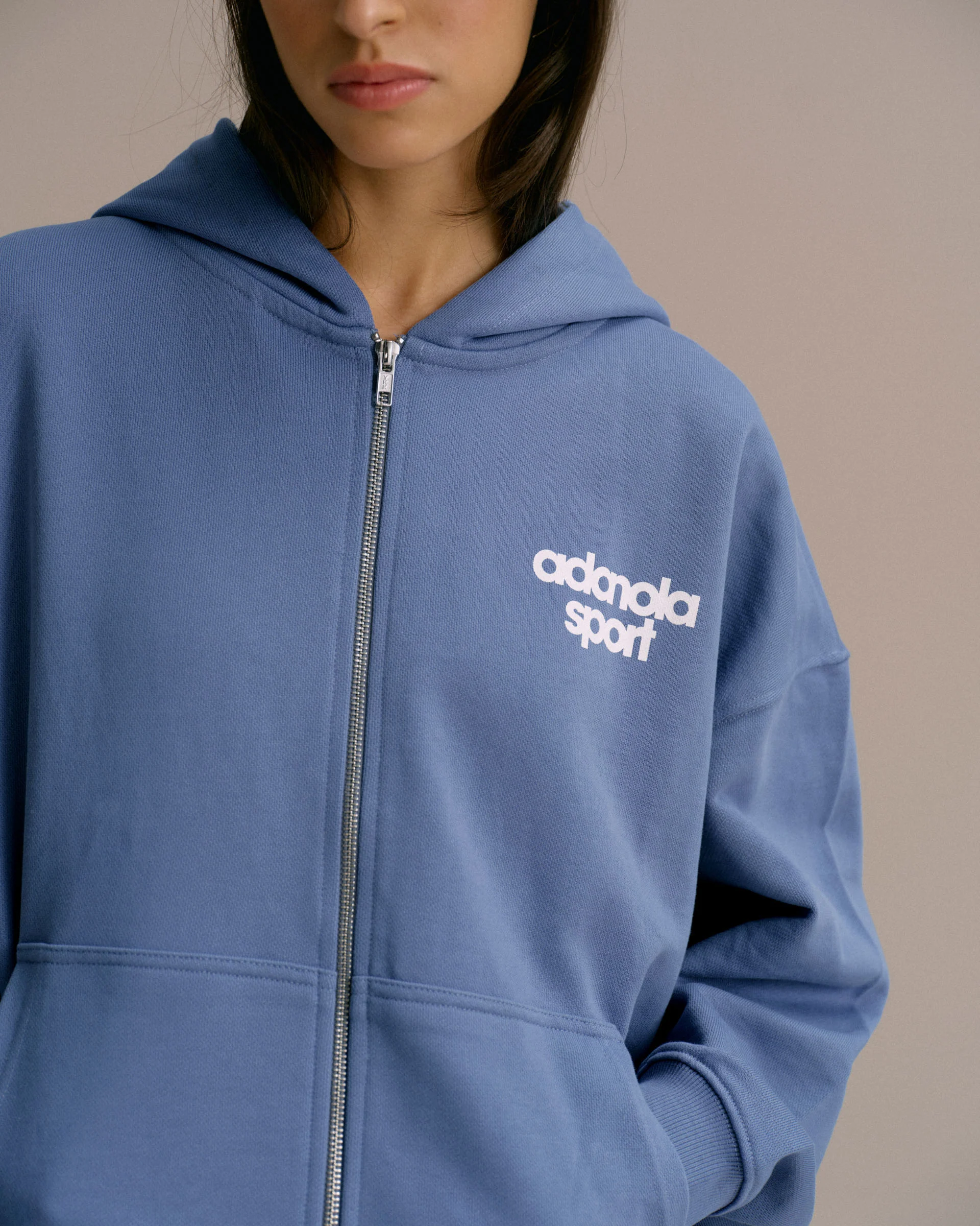 AS Bold Oversized Full Zip Hoodie - Vintage Blue/Marshmallow White - Image 3