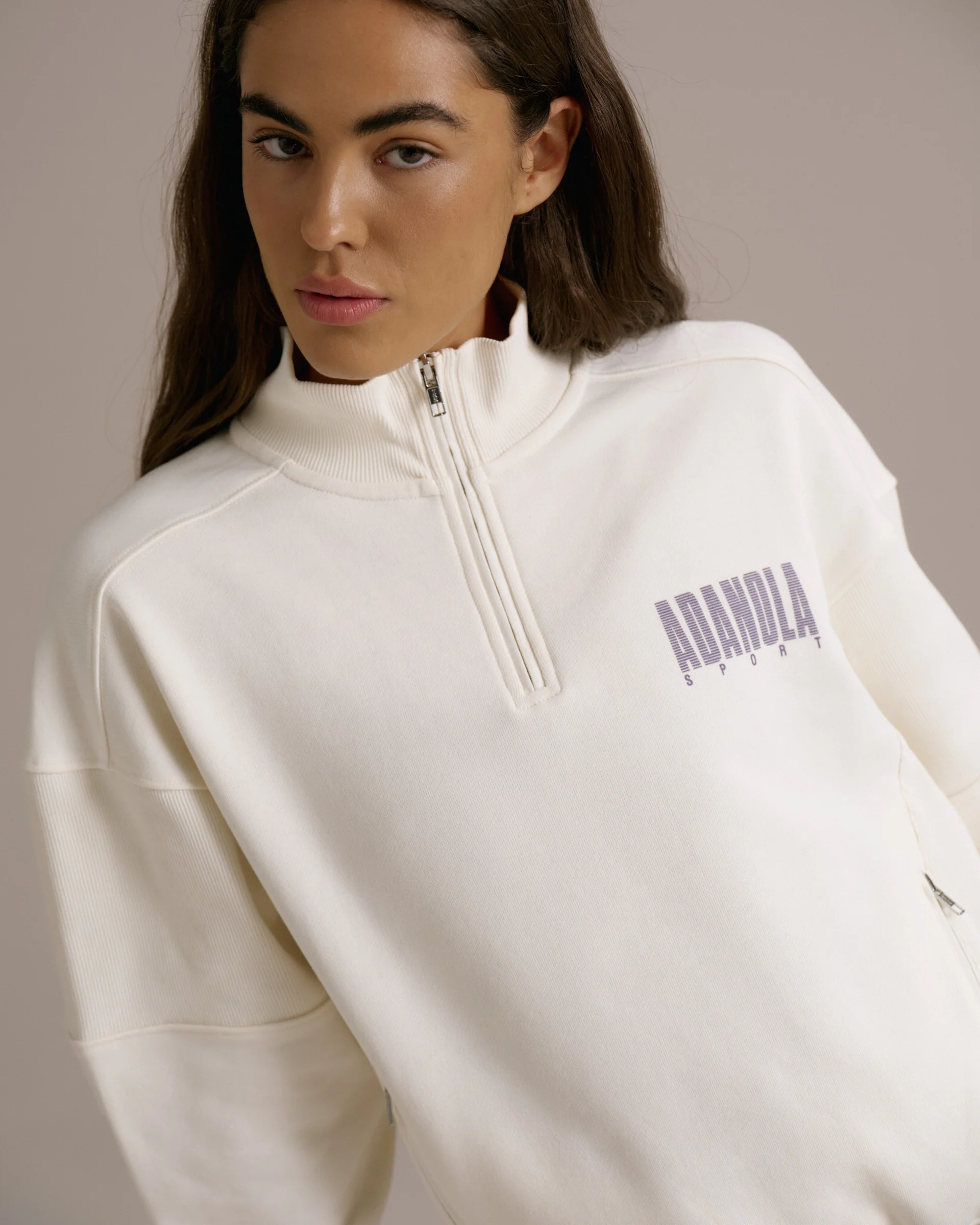 Sport Horizon Relaxed Funnel Neck Zip Sweatshirt - Marshmallow White - Image 3
