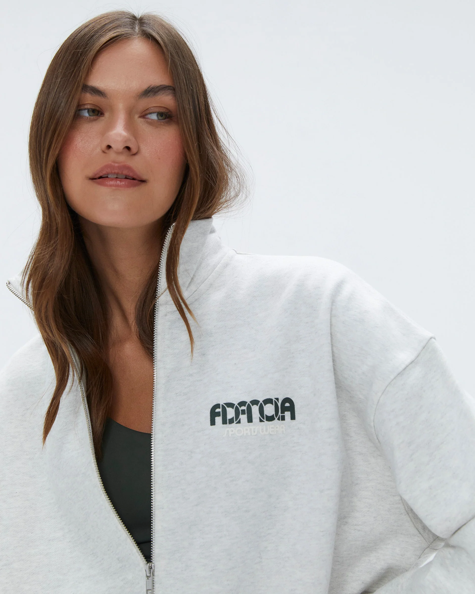 Sportswear Oversized Full Zip Funnel Sweatshirt - Light Grey Melange / Dark Olive - Image 3