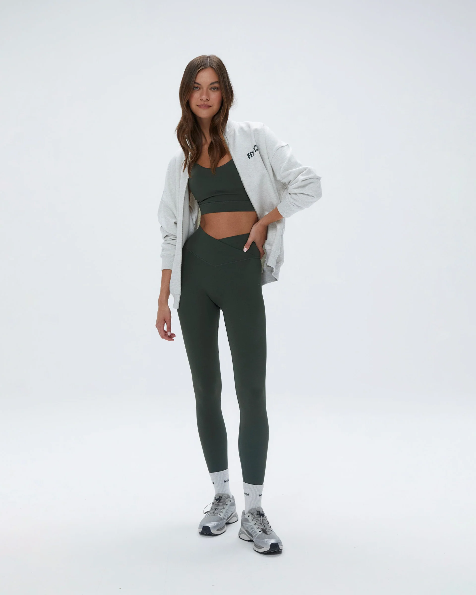 Sportswear Oversized Full Zip Funnel Sweatshirt - Light Grey Melange / Dark Olive - Image 4