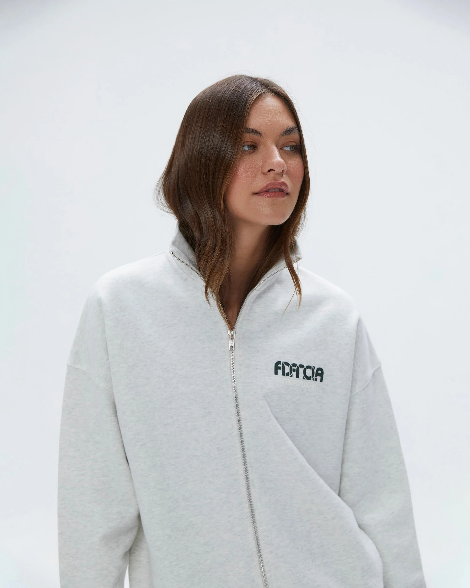 Sportswear Oversized Full Zip Funnel Sweatshirt - Light Grey Melange / Dark Olive - Image 5