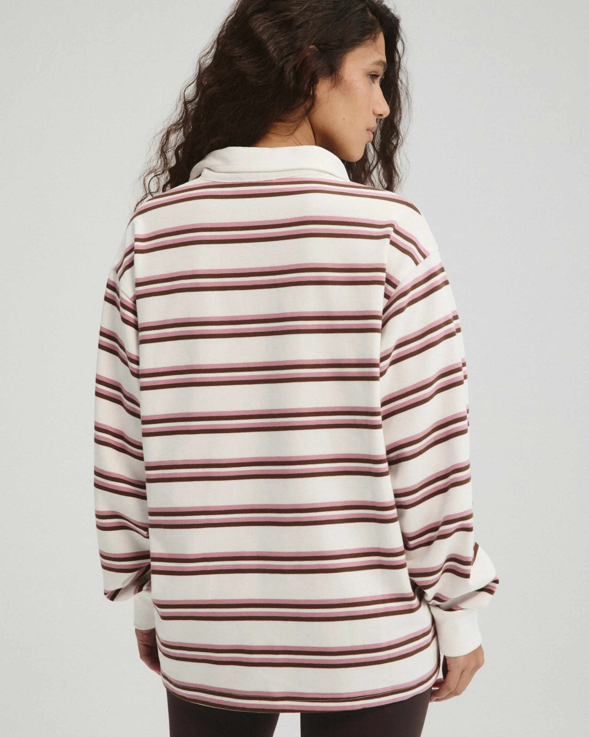 Stripe Branded Rugby Top - Dusty Pink/Marshmallow White - Image 2