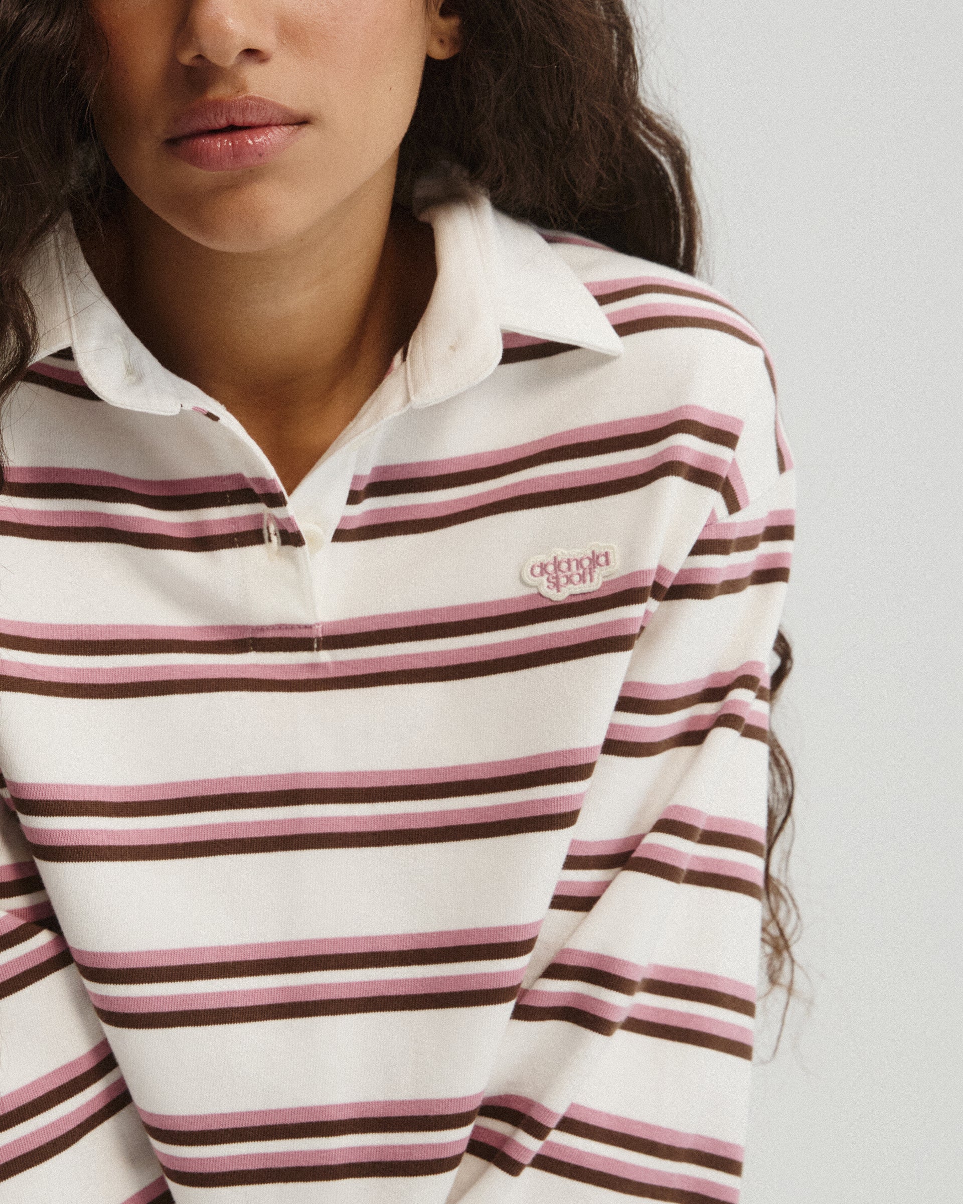 Stripe Branded Rugby Top - Dusty Pink/Marshmallow White - Image 3