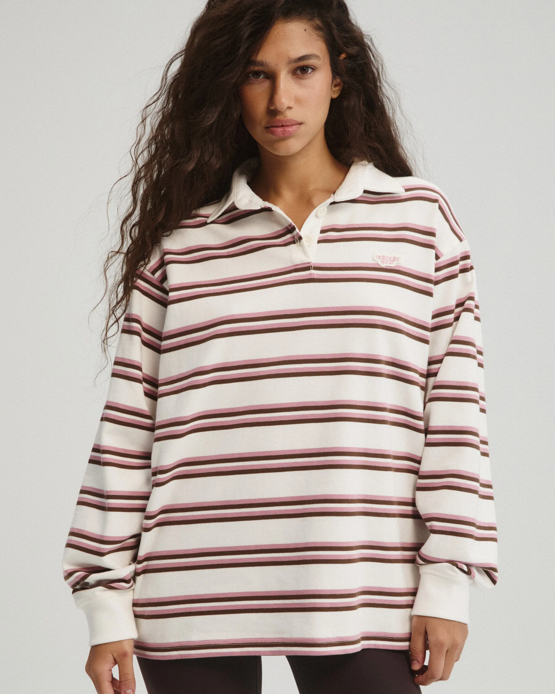 Stripe Branded Rugby Top - Dusty Pink/Marshmallow White - Image 4