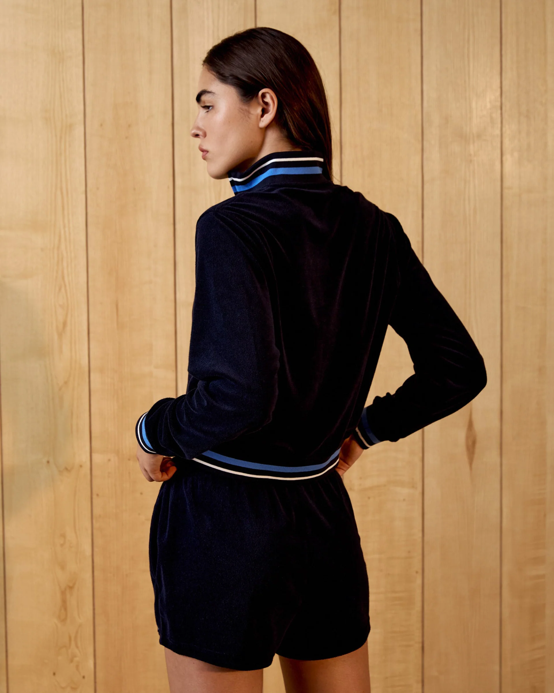 Terry Towelling Contrast Track Jacket - Navy Blue - Image 3