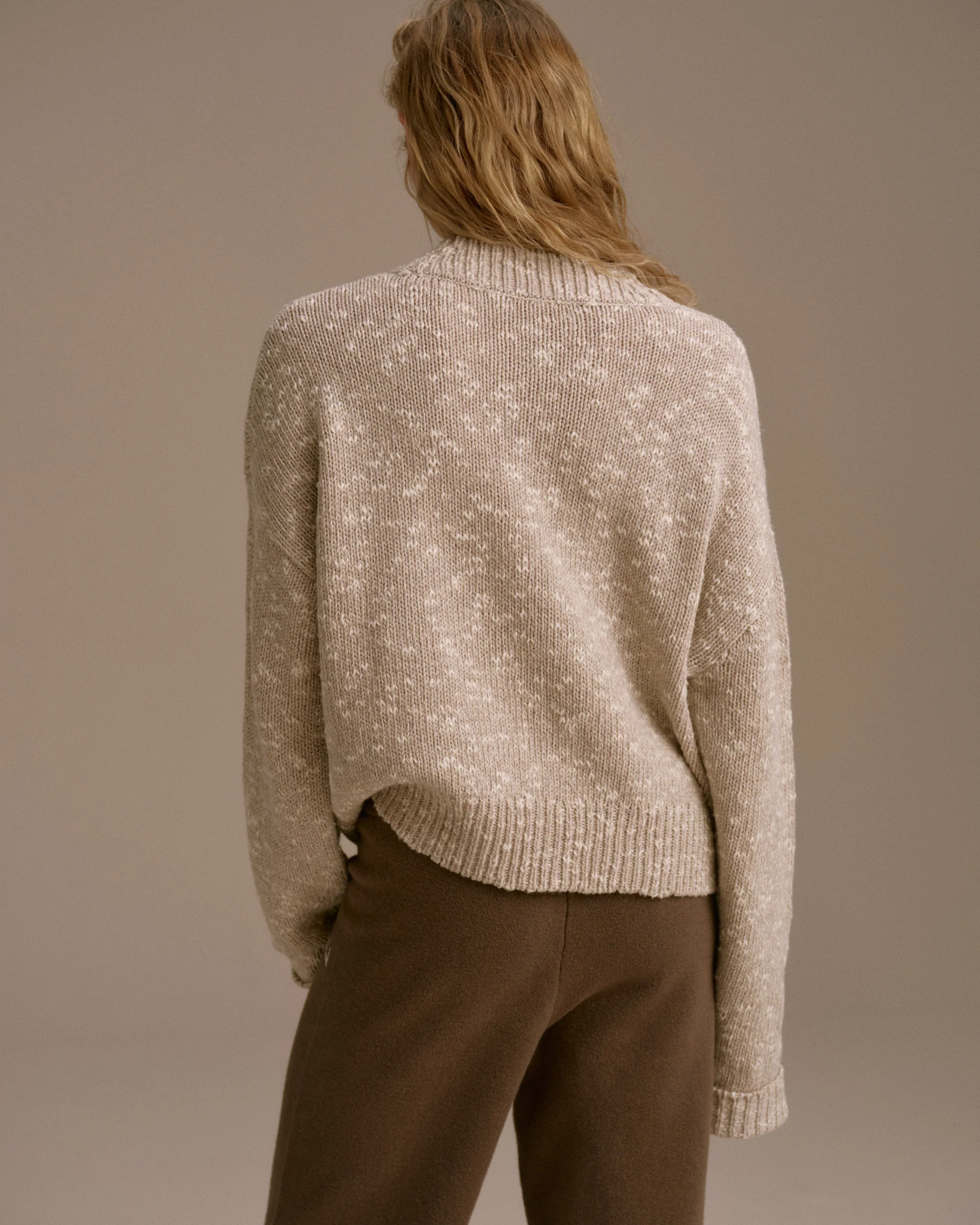 Textured Knit Oversized Sweatshirt - Stone - Image 2
