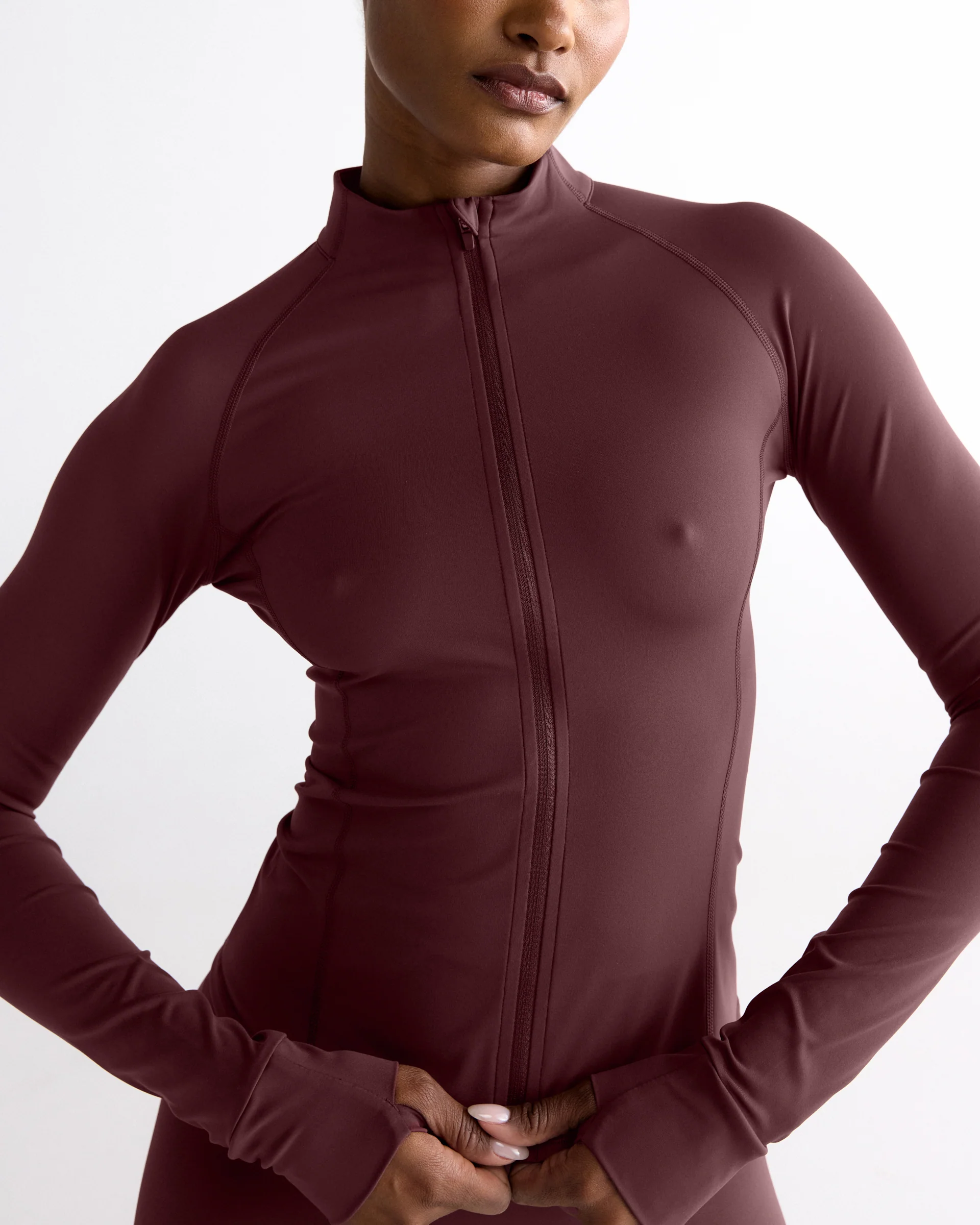 Ultimate Long Sleeve Zip Up Top - Mulberry Red - Image 3
