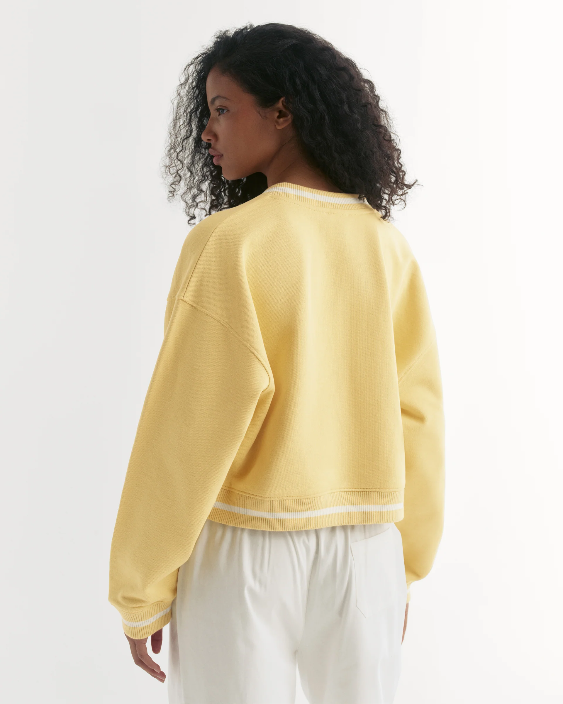 V Neck Contrast Sweatshirt - Butter Yellow/Marshmallow White - Image 2