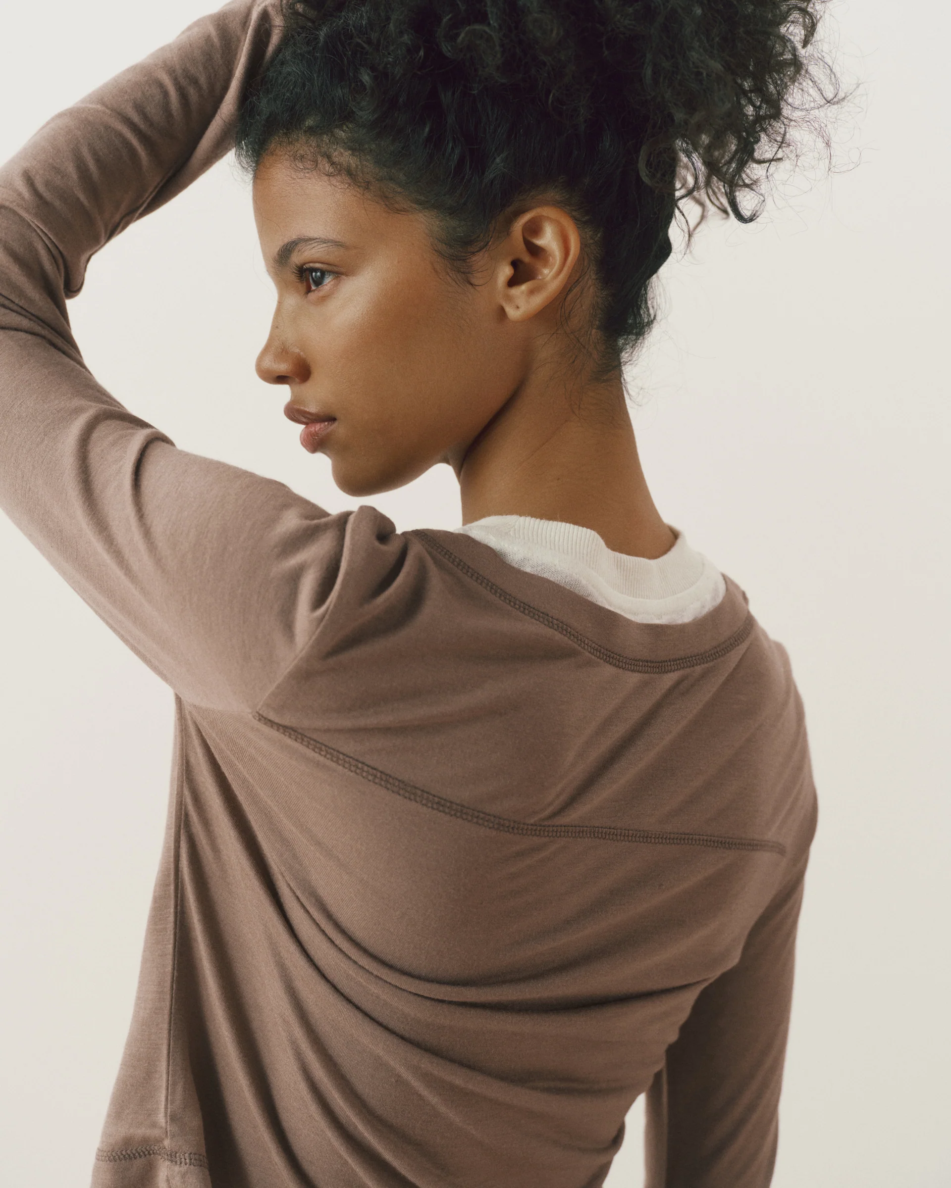 V-Neck Double Layered Top - Dusty Brown/White - Image 3