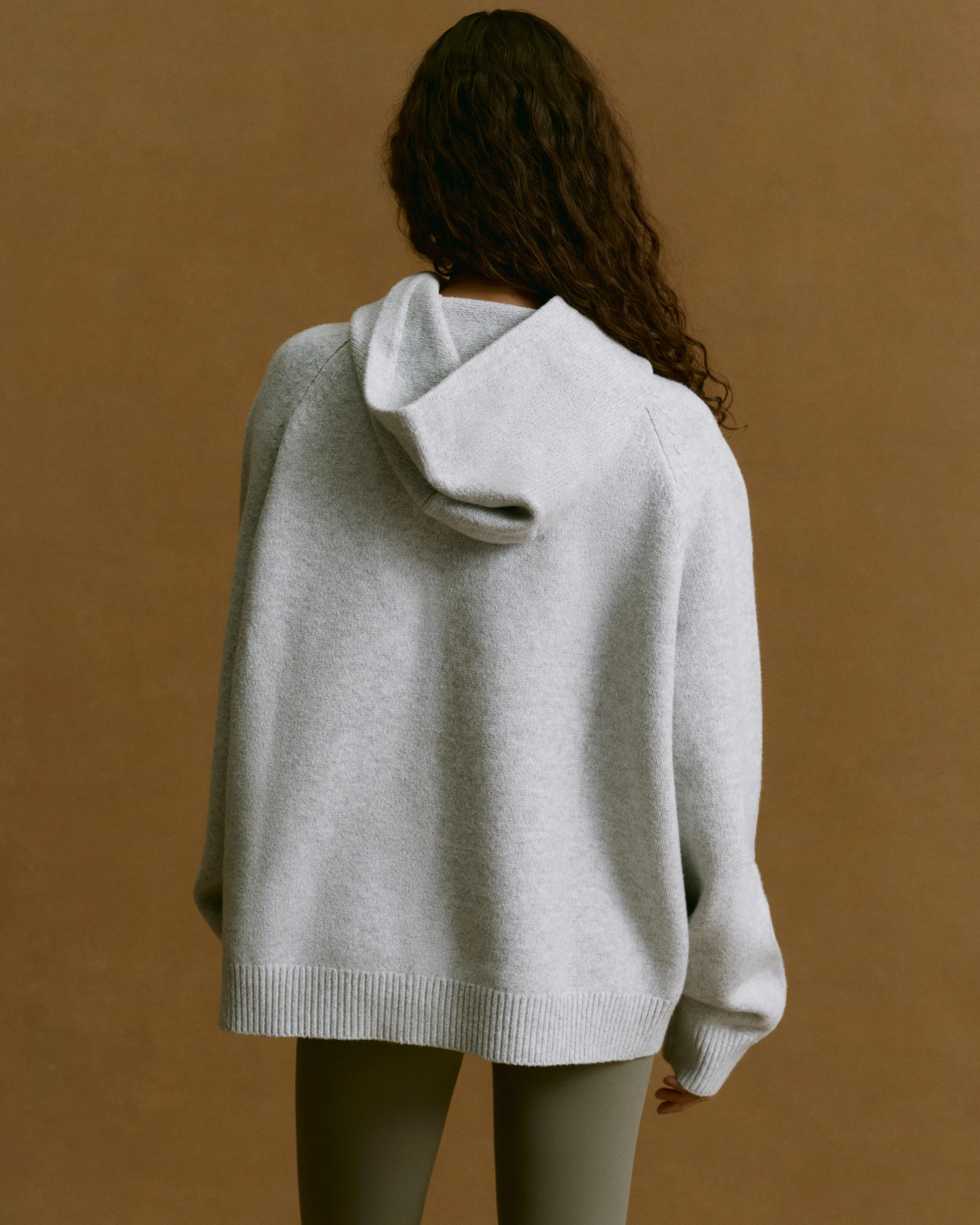 Varsity Boucle Oversized Knit Hoodie - Light Grey Melange/Marshmallow White - Image 2