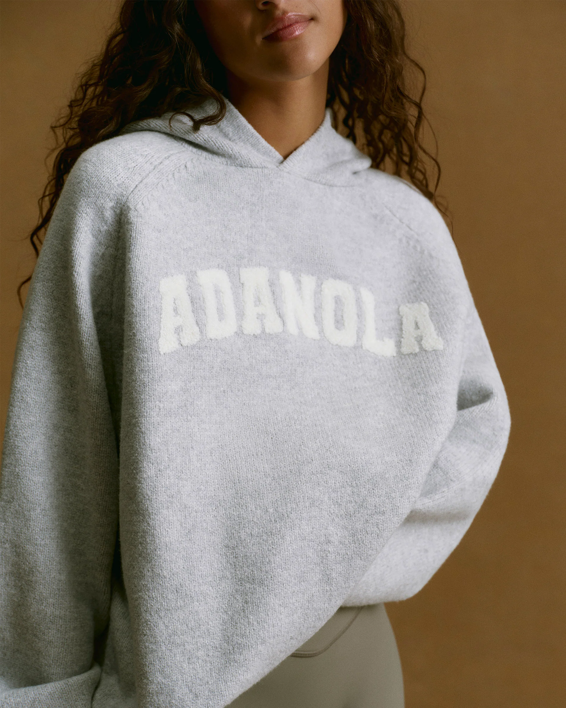 Varsity Boucle Oversized Knit Hoodie - Light Grey Melange/Marshmallow White - Image 3