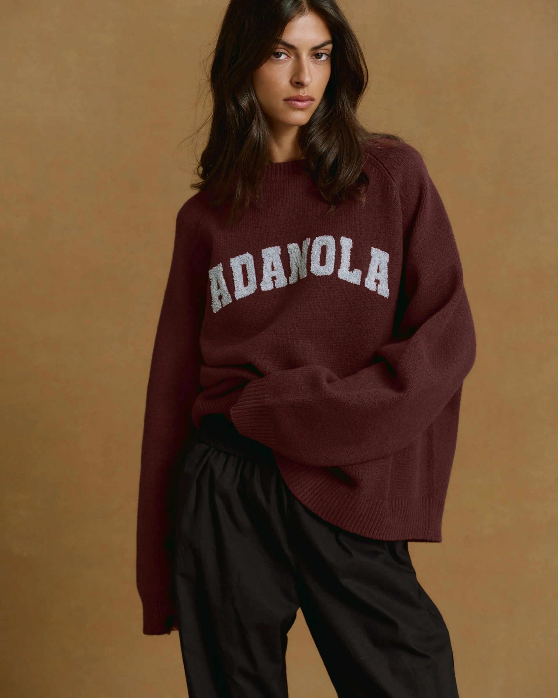 Varsity Boucle Oversized Knit Sweatshirt - Burgundy/Light Grey Melange - Image 4