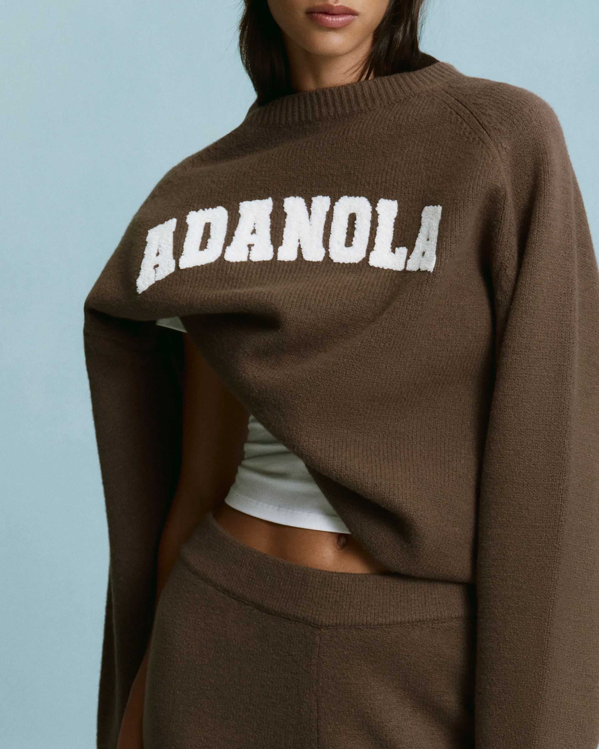 Varsity Boucle Oversized Knit Sweatshirt - Dark Cocoa Brown/Marshmallow White - Image 3